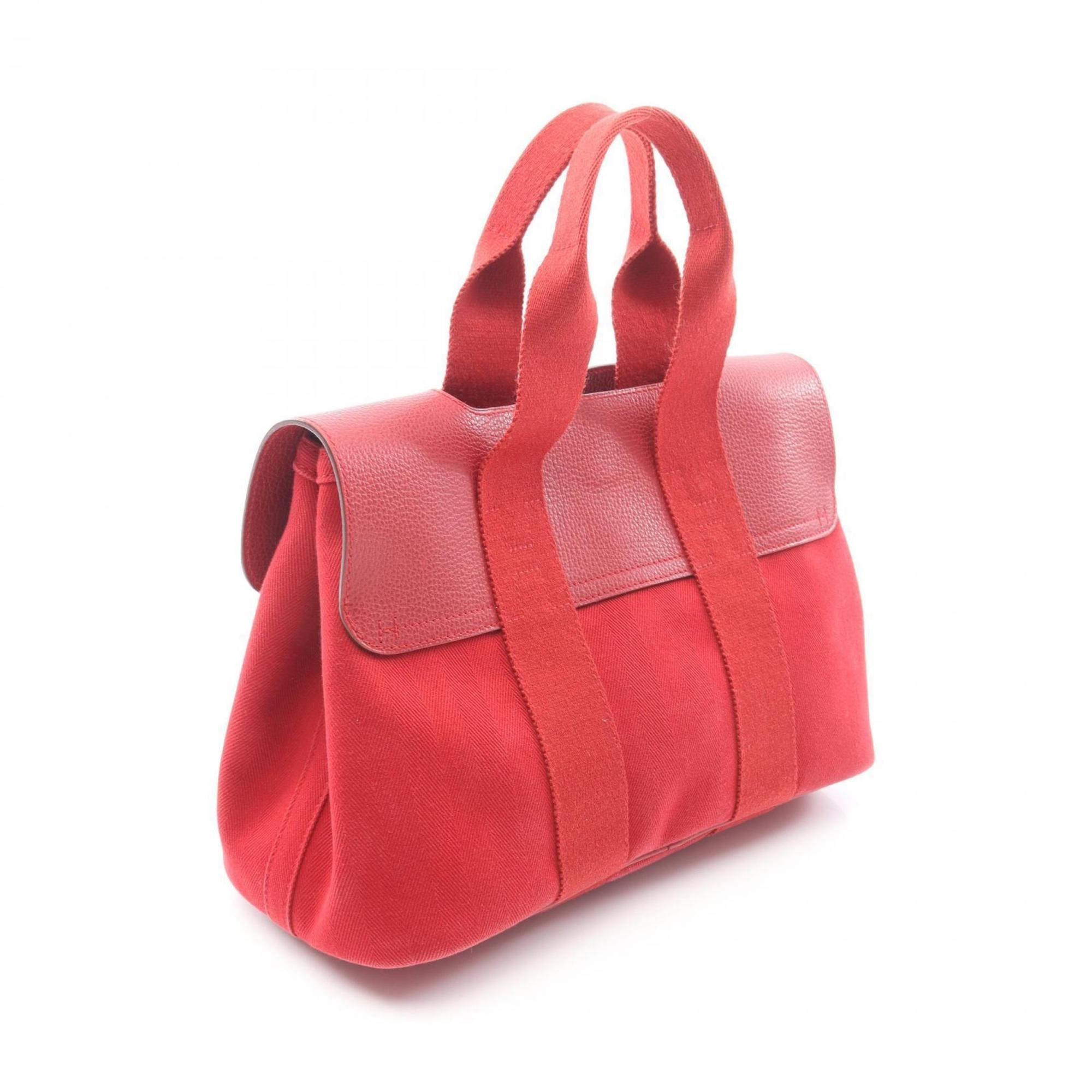 Hermes Red Color Toile Chevron Canvas Leather Vache Liegee Leather Handbag Pouch (Pre-Owned)