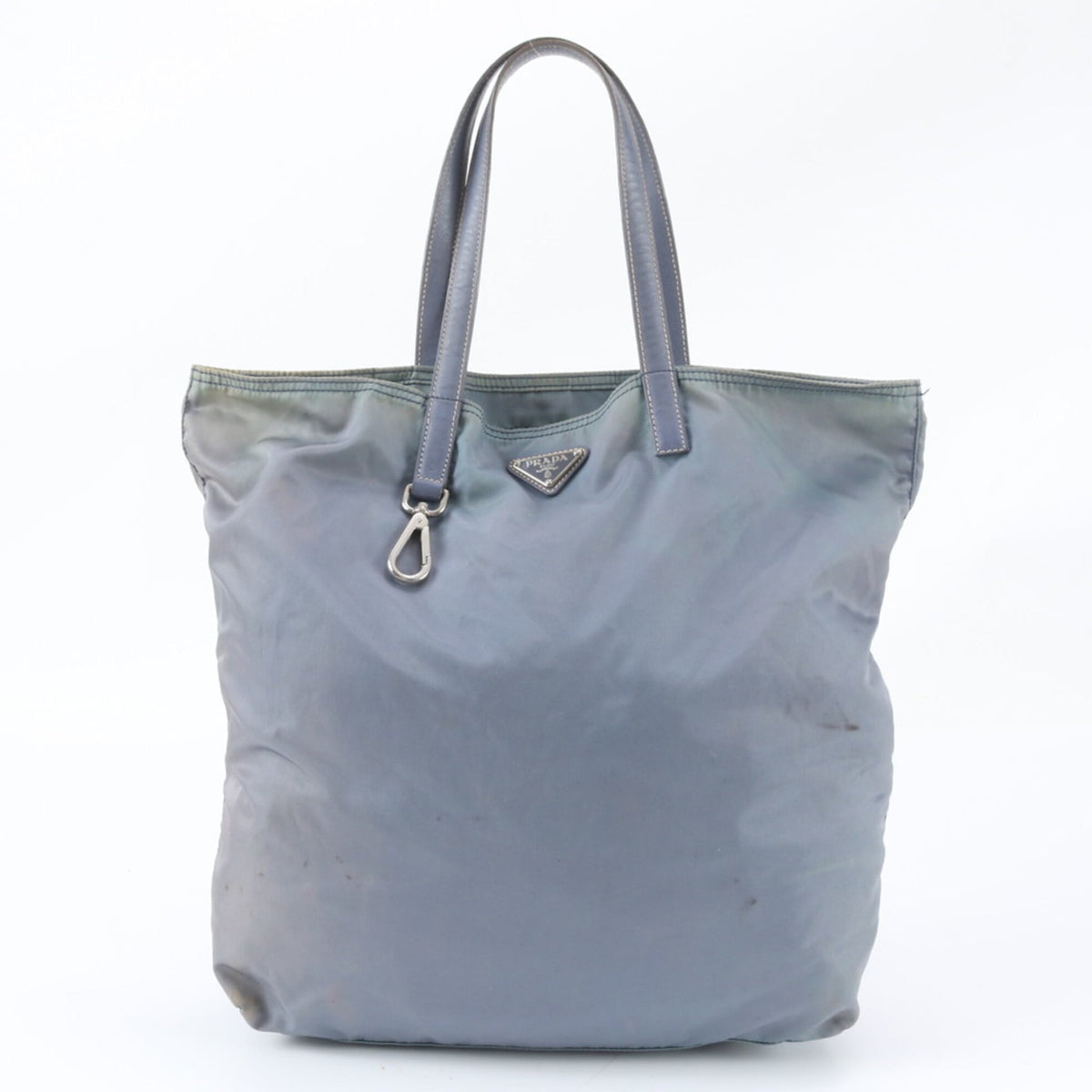 Prada Blue Leather Nylon Handbag Shoulder Bag Tote Bag (Pre-Owned)