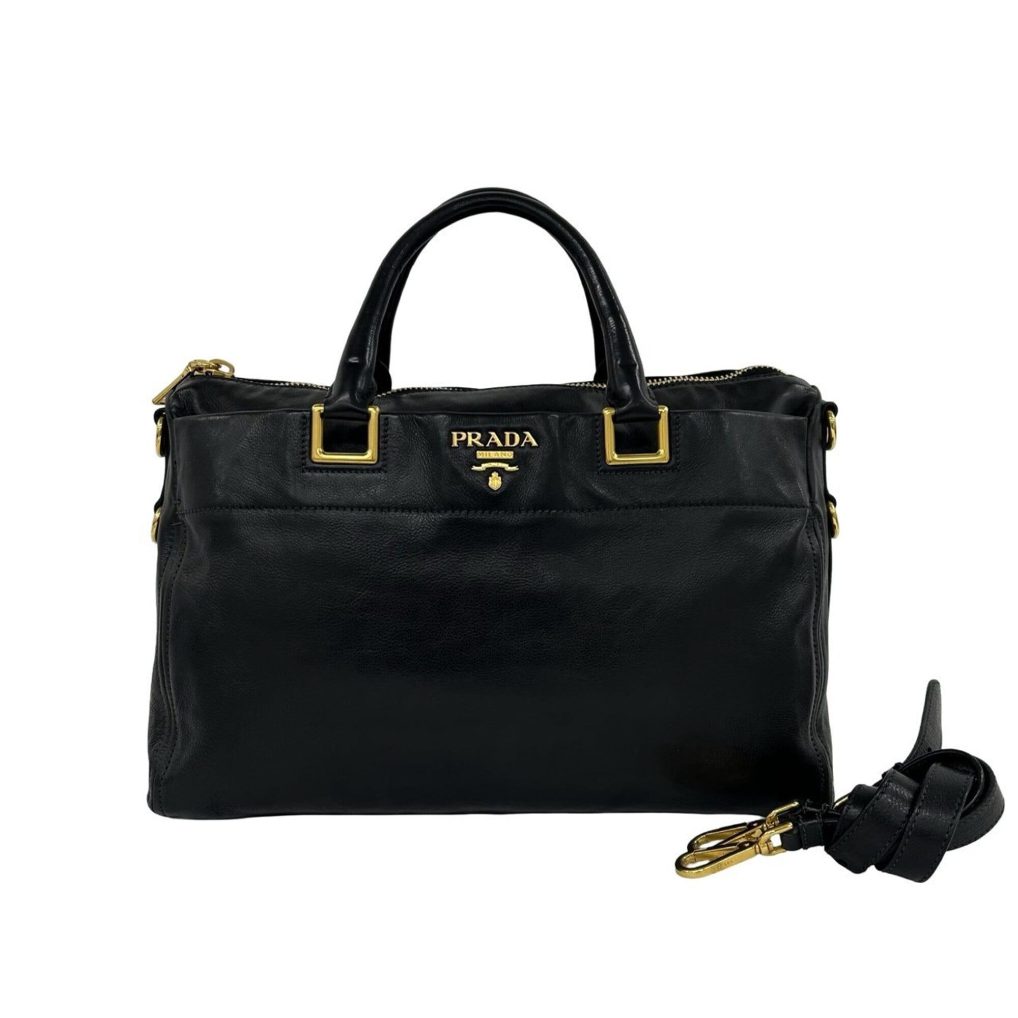 Prada Black Leather Boston Bag Handbag Shoulder Bag (Pre-Owned)