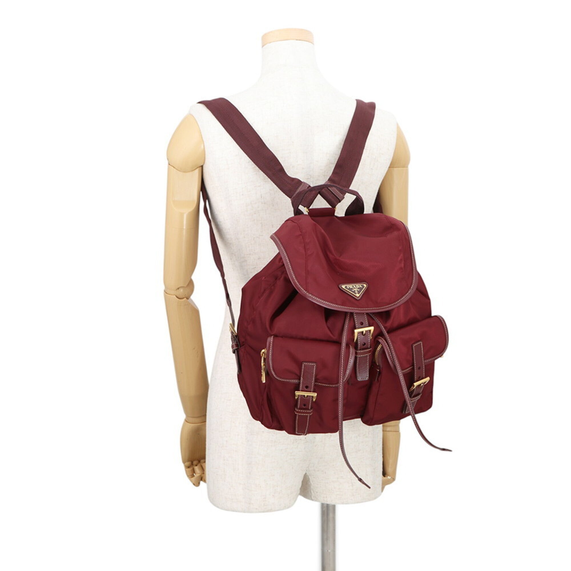 Prada Bordeaux Nylon Leather Backpack Handbag (Pre-Owned)