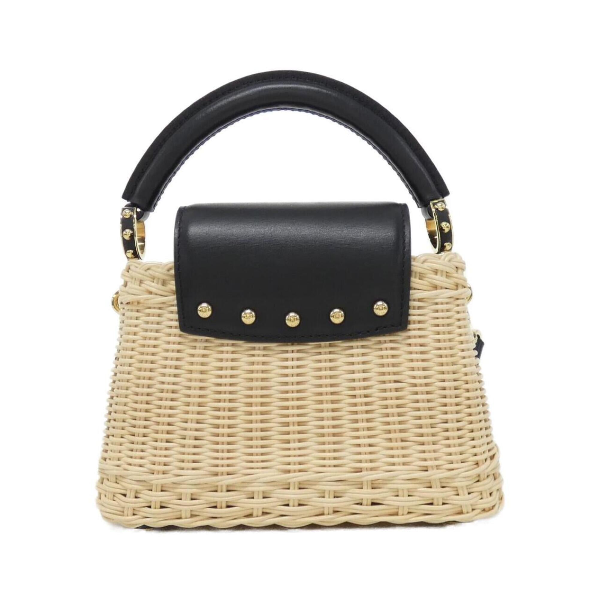 Louis Vuitton Beige Black Rattan Leather Handbag (Pre-Owned)
