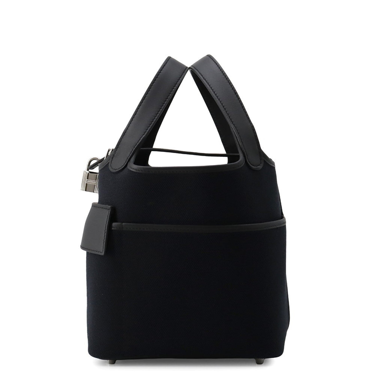 Hermes Black Swift Leather Cotton Canvas Handbag (Pre-Owned)