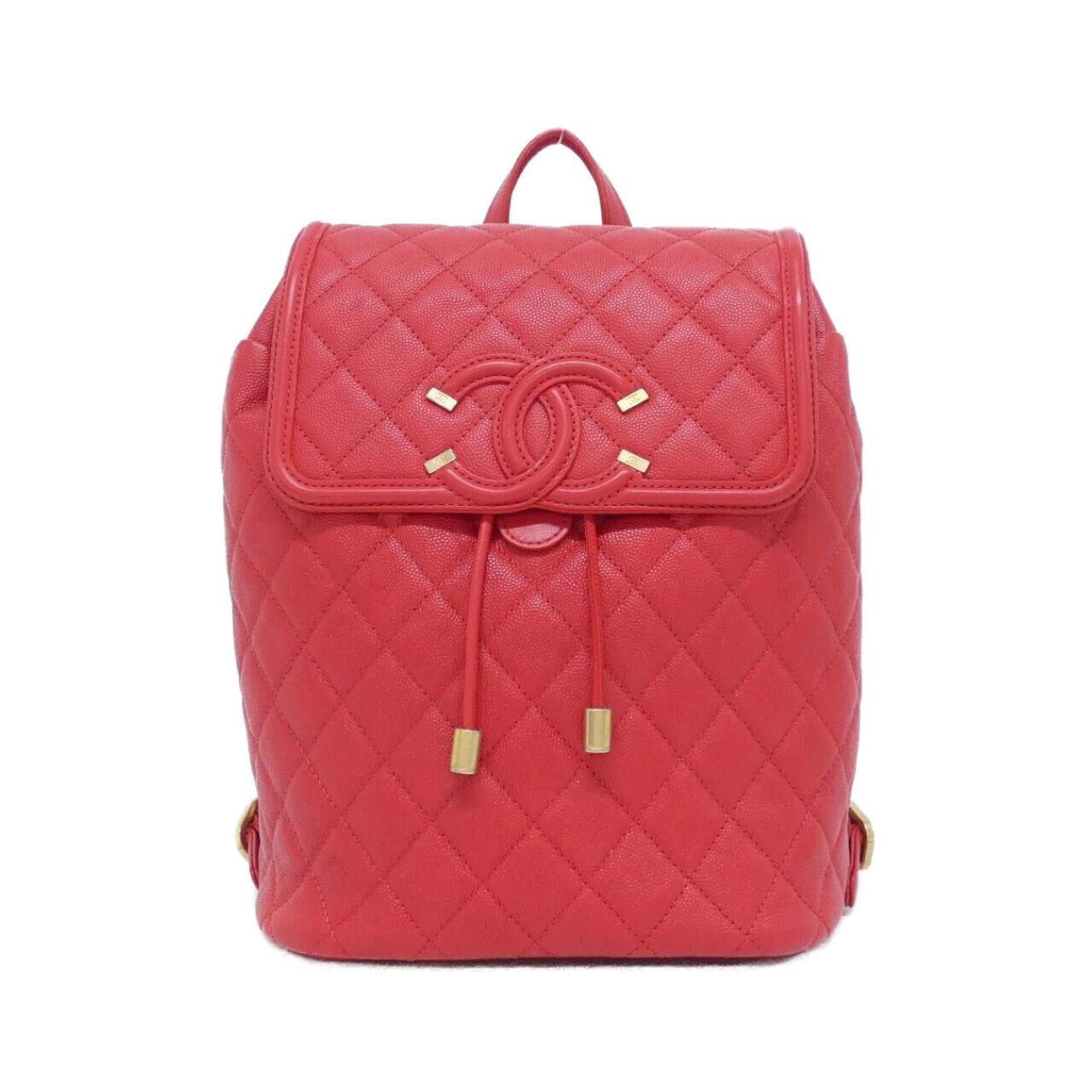 Chanel Red Color Grained Calfskin Backpack (Pre-Owned)