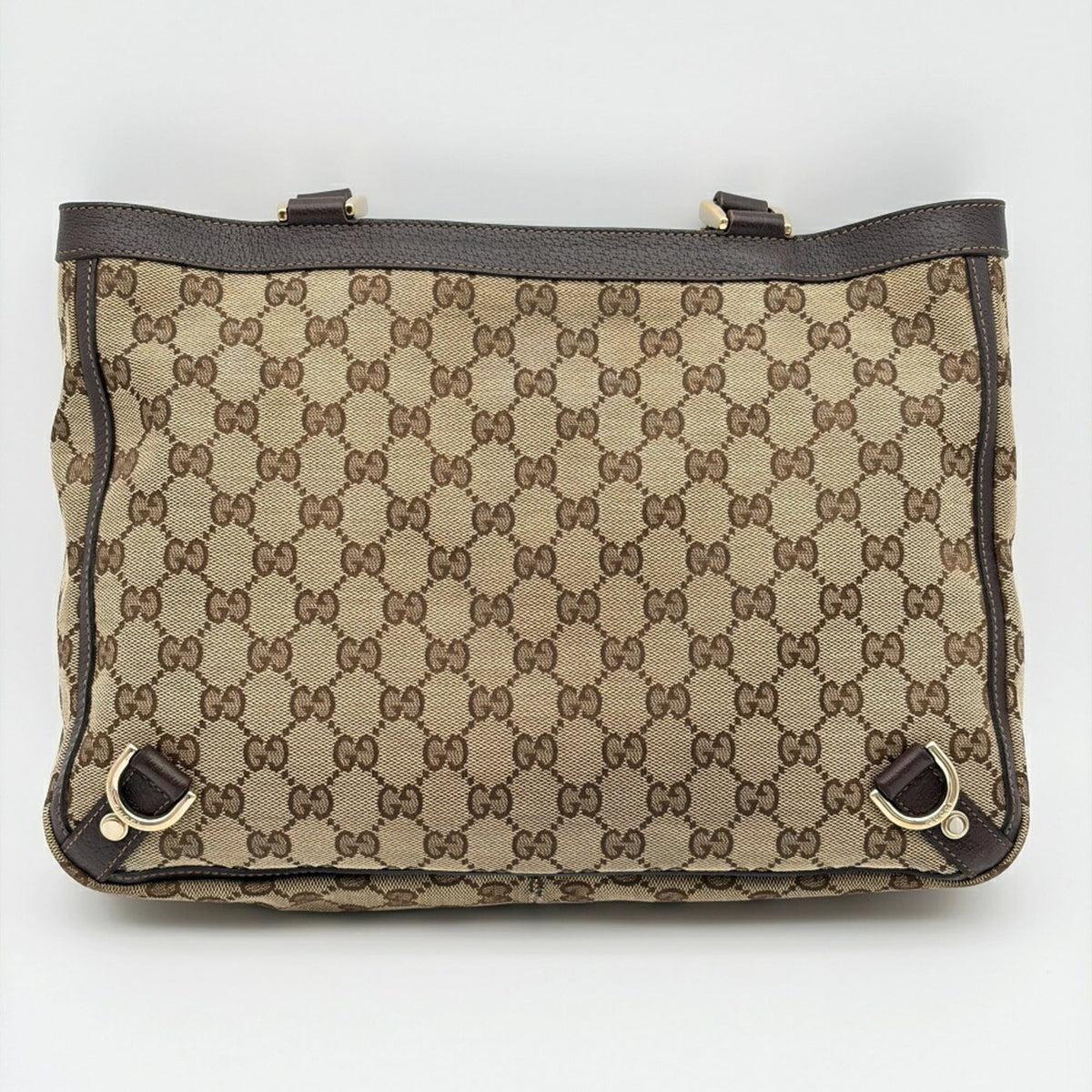 Gucci Beige Dark Brown Gg Canvas Leather Tote Bag (Pre-Owned)