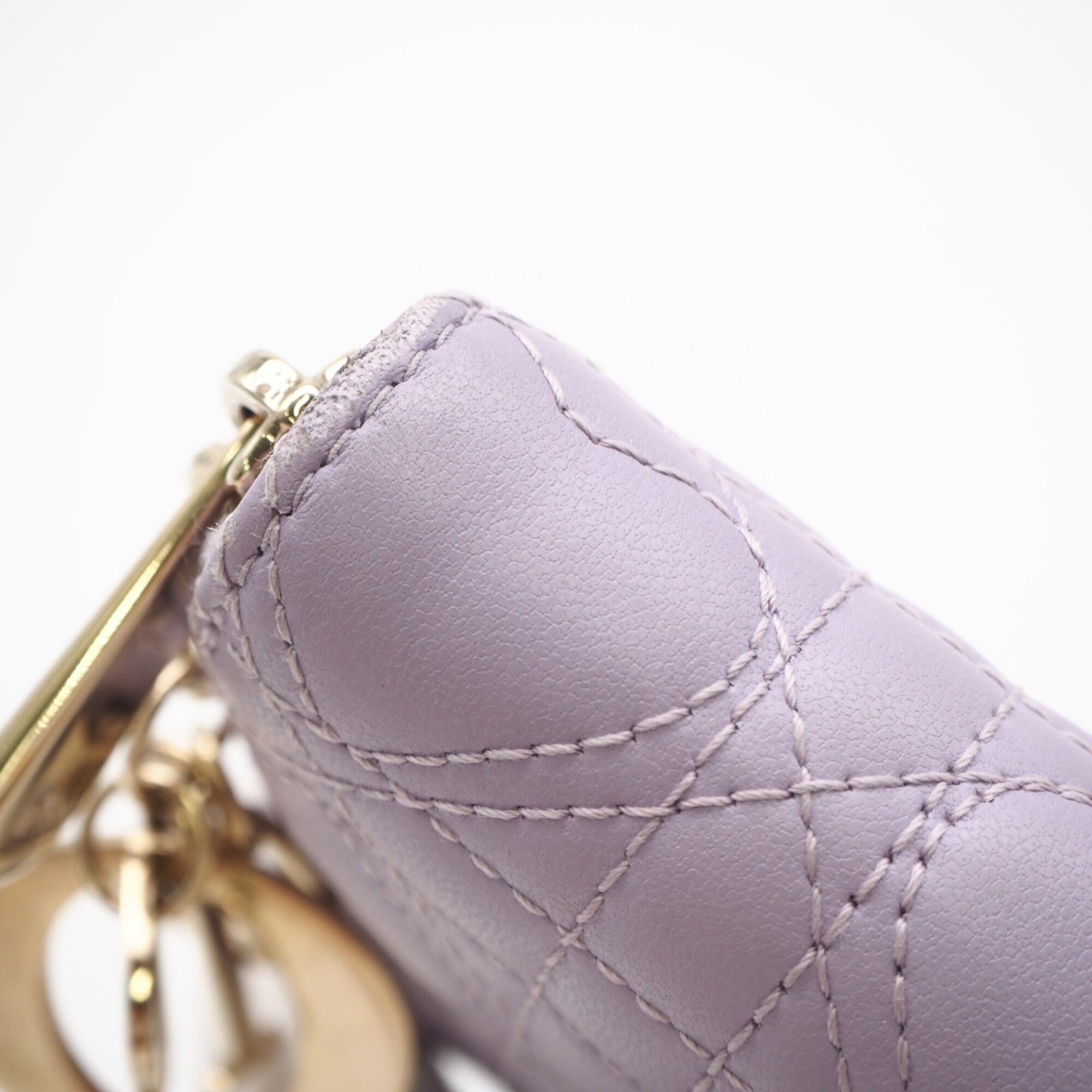 Christian Dior Lady Dior Purple Leather Long Wallet (Bi-Fold) (Pre-Owned)