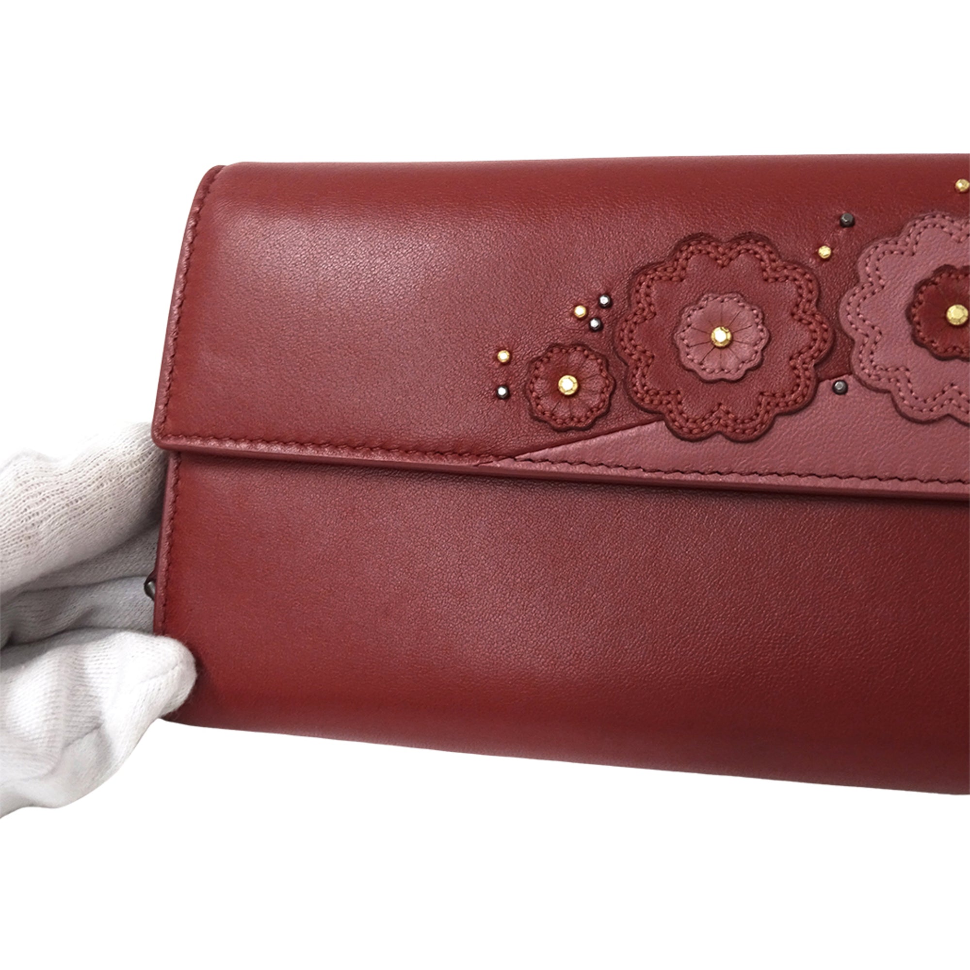 Bottega Veneta Pink Red Color Leather Long Wallet (Bi-Fold) (Pre-Owned)