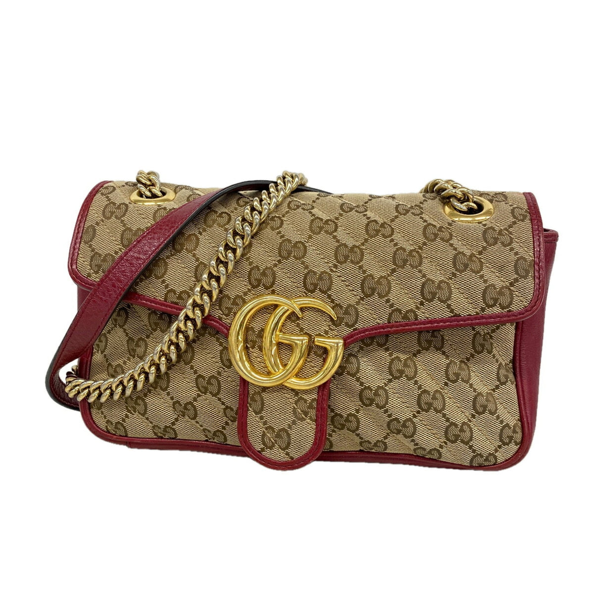 Gucci Beige Red Color Canvas Leather Shoulder Bag (Pre-Owned)