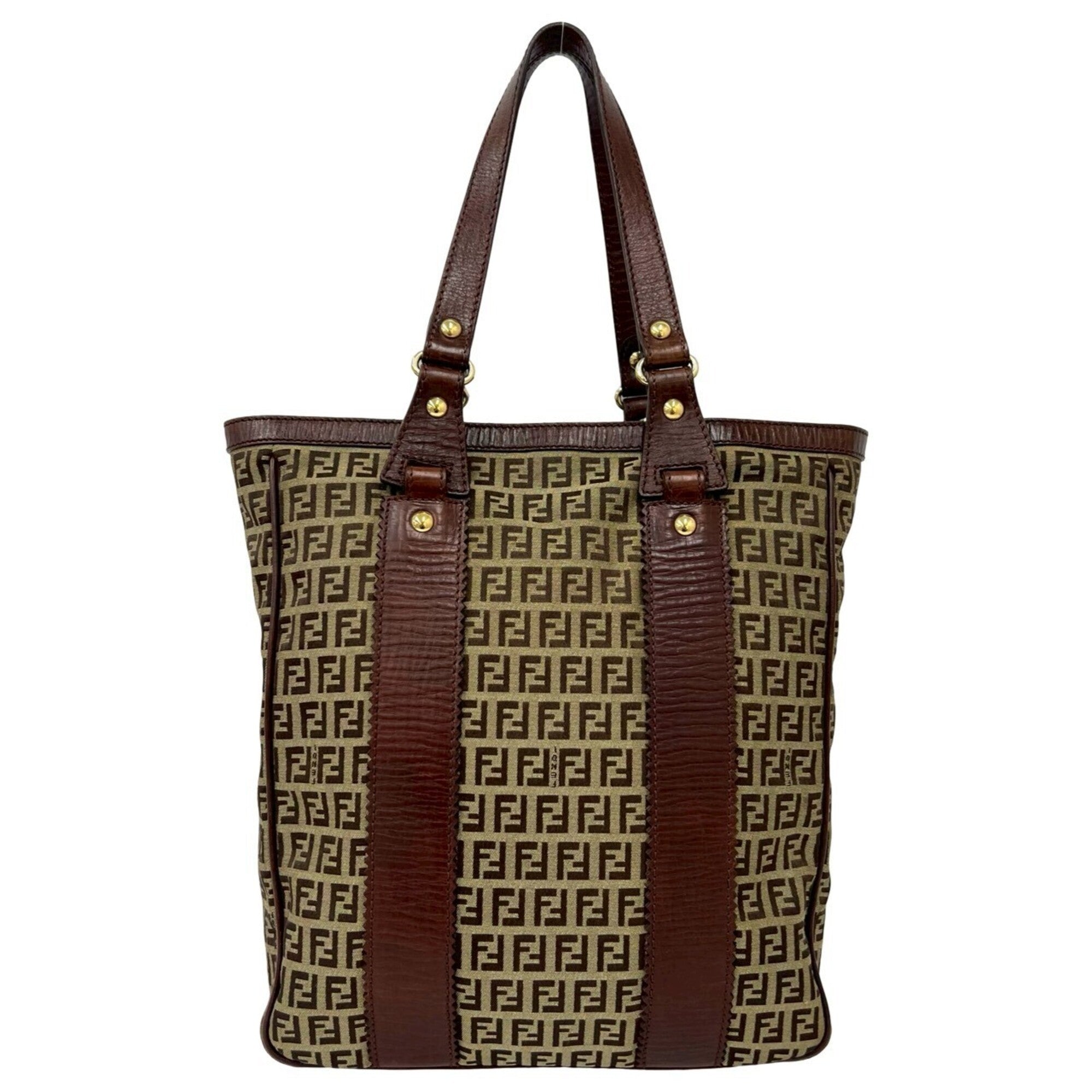 Fendi Brown Canvas Leather Handbag Tote Bag (Pre-Owned)