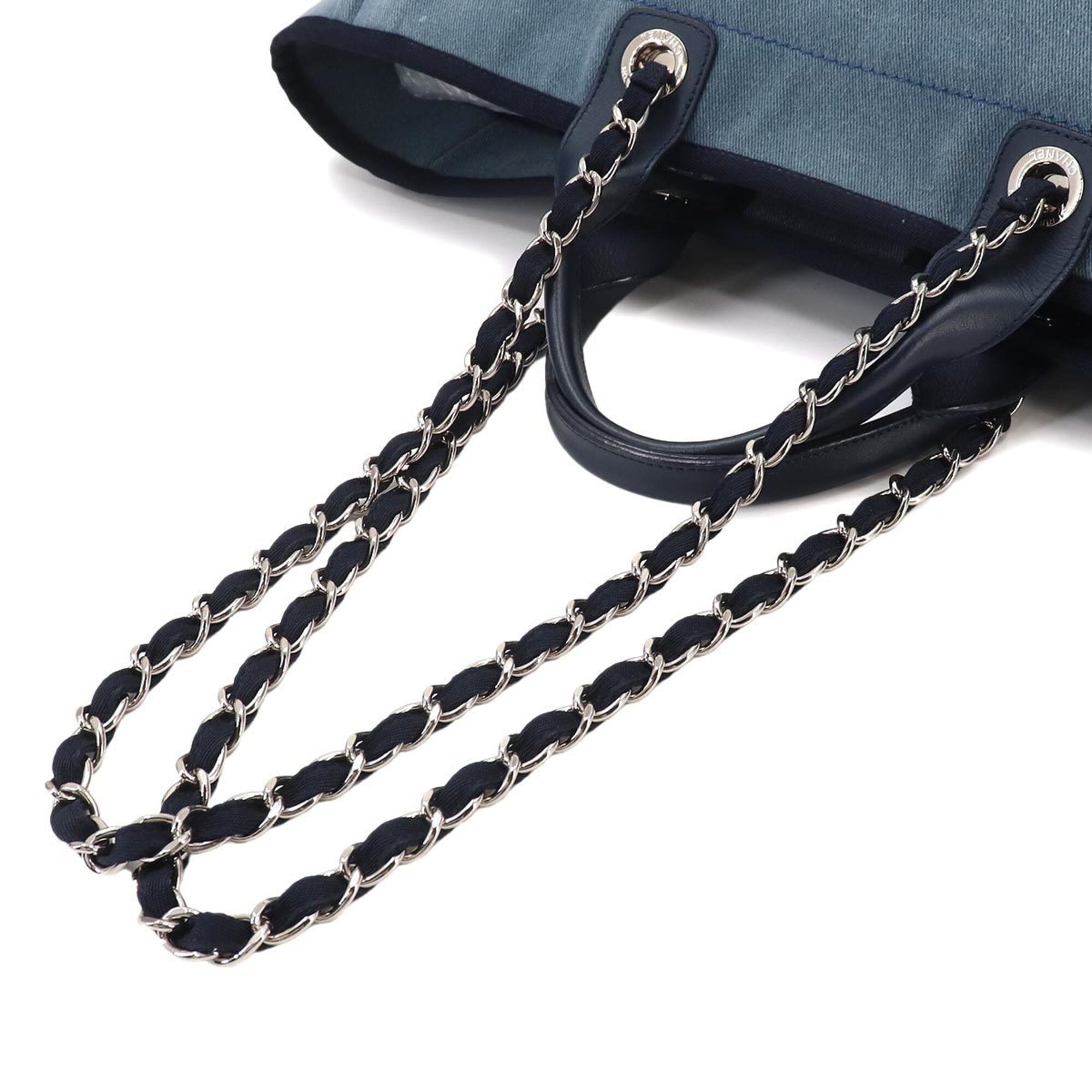 Chanel Blue Denim Leather Shoulder Bag Tote Bag (Pre-Owned)