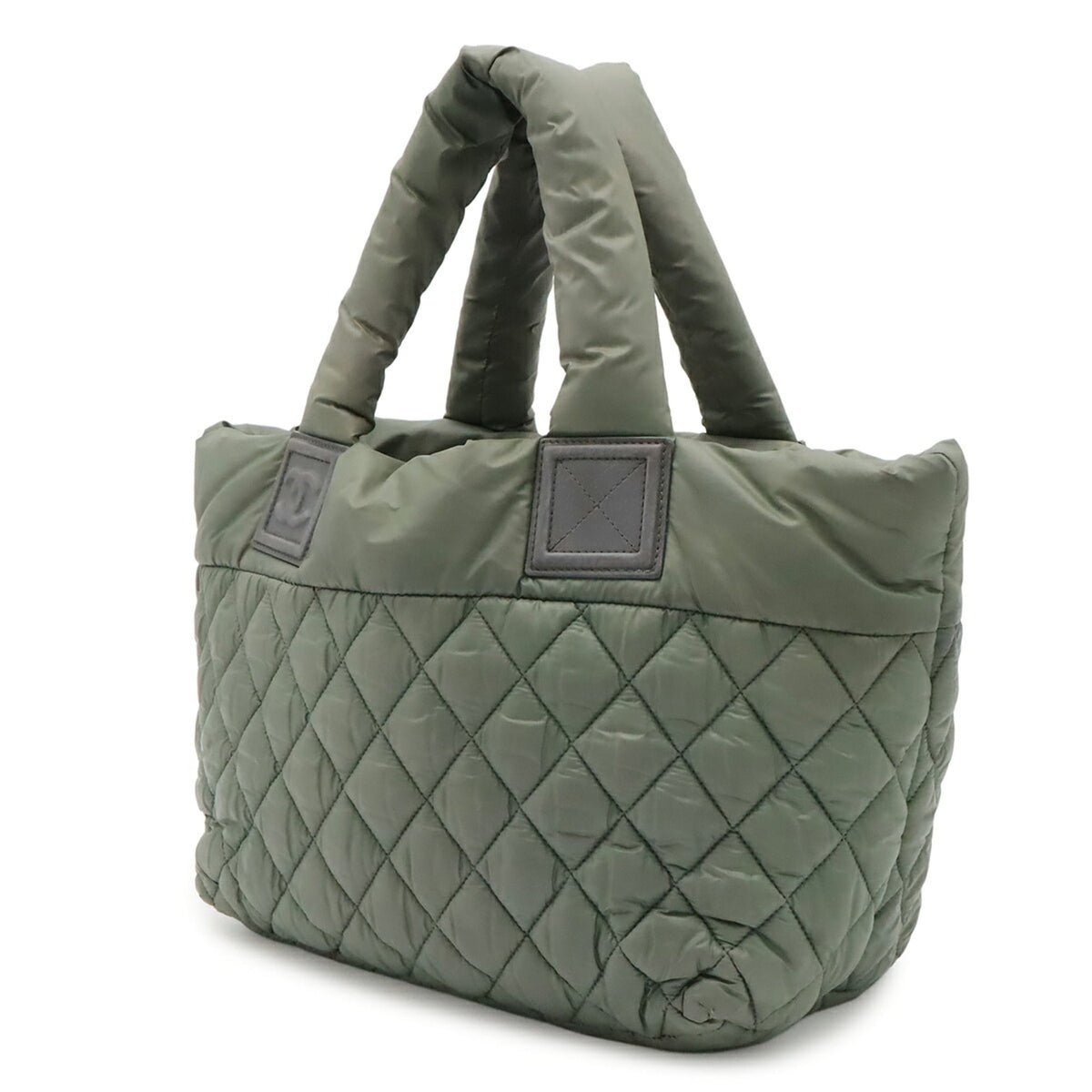Chanel Green Khaki Nylon Leather Handbag Tote Bag (Pre-Owned)