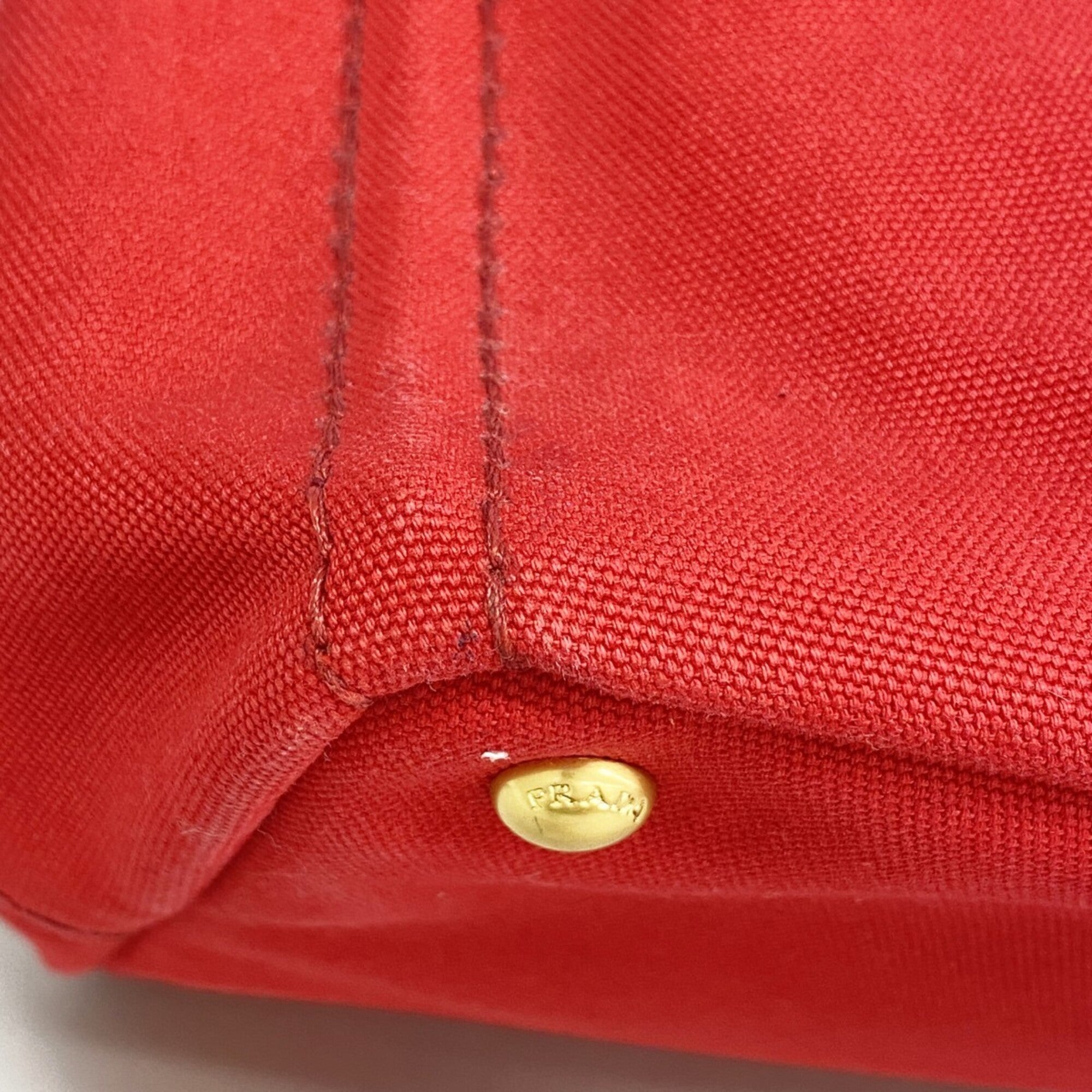 Prada Red Color Canvas Tote Bag (Pre-Owned)