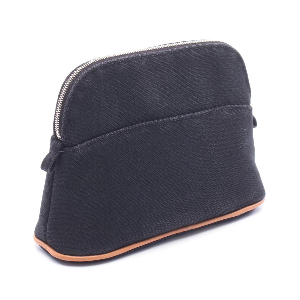 Hermes Black Brown Canvas Leather Pouch (Pre-Owned)