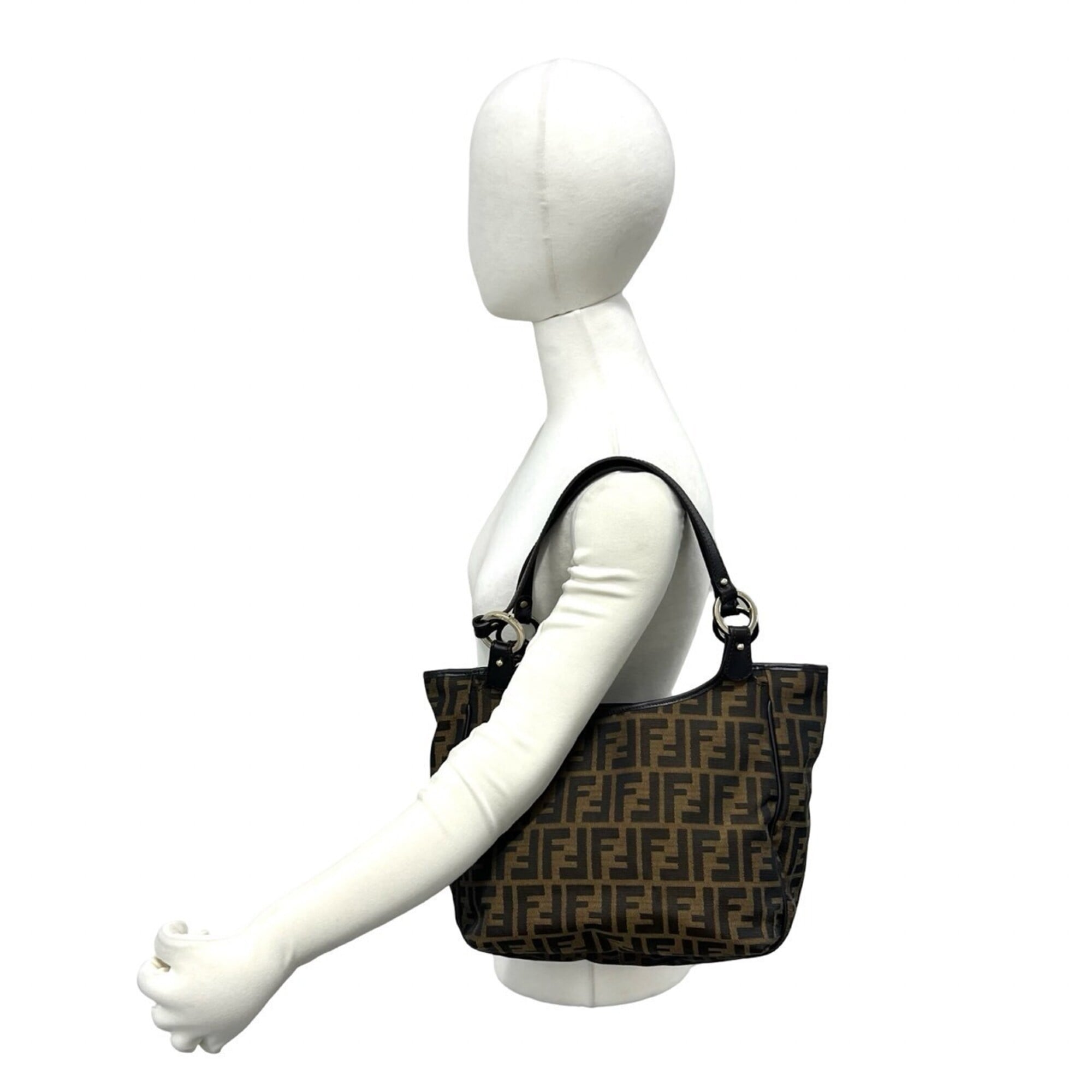 Fendi Black Brown Canvas Leather Handbag Tote Bag (Pre-Owned)