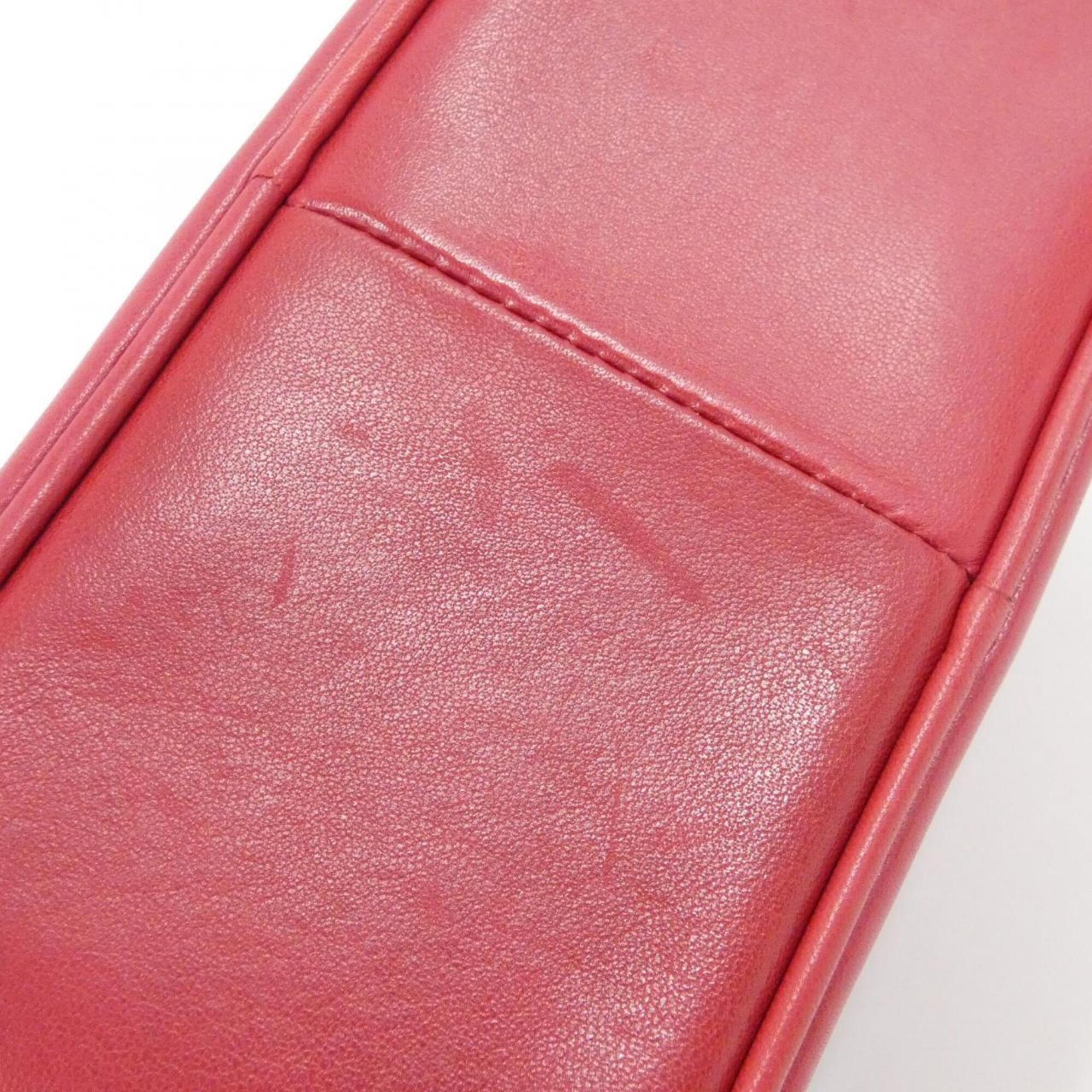 Chanel Navy Red Color Leather Shoulder Bag (Pre-Owned)