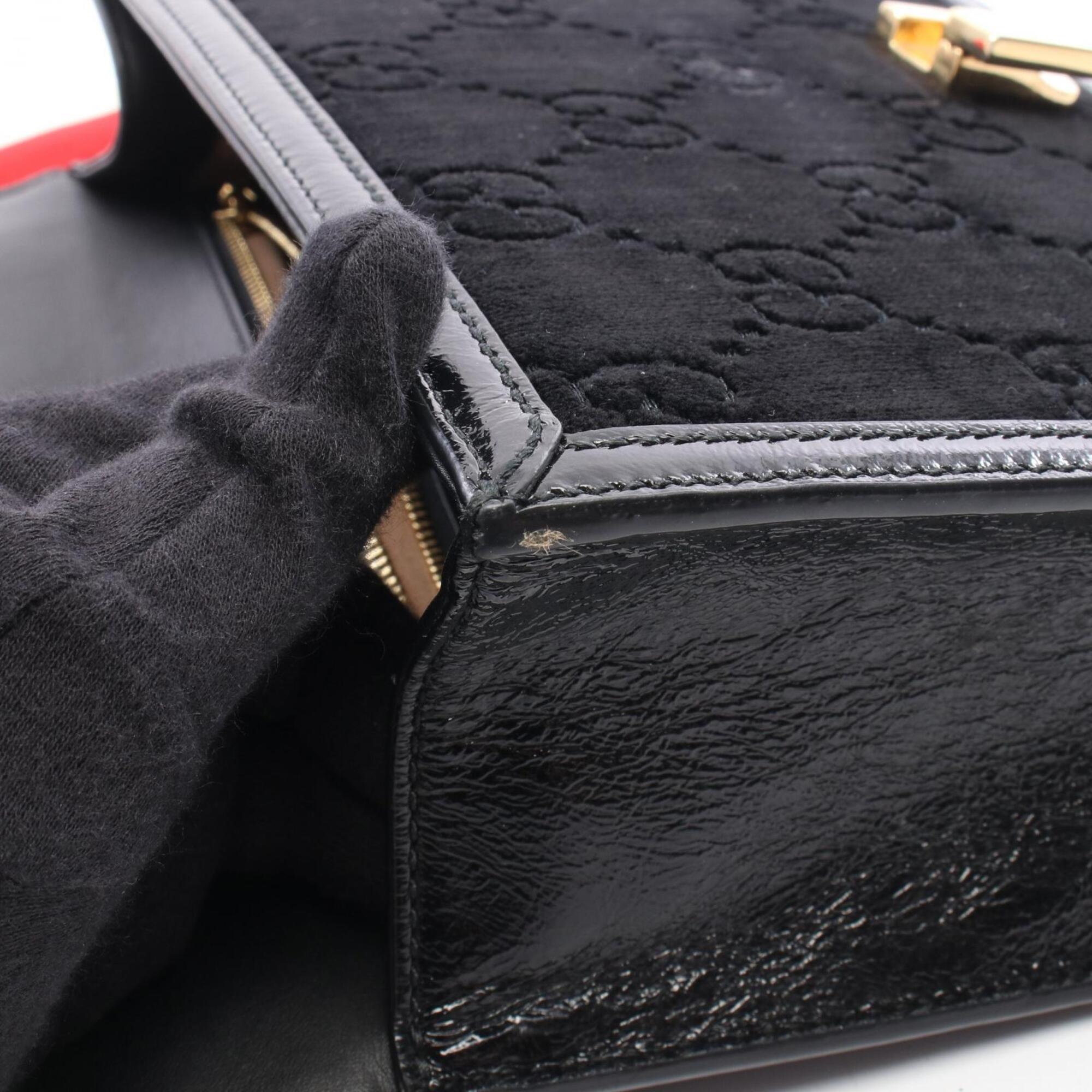 Gucci Black Multi-Color Fabric Patent Leather Handbag Shoulder Bag (Pre-Owned)