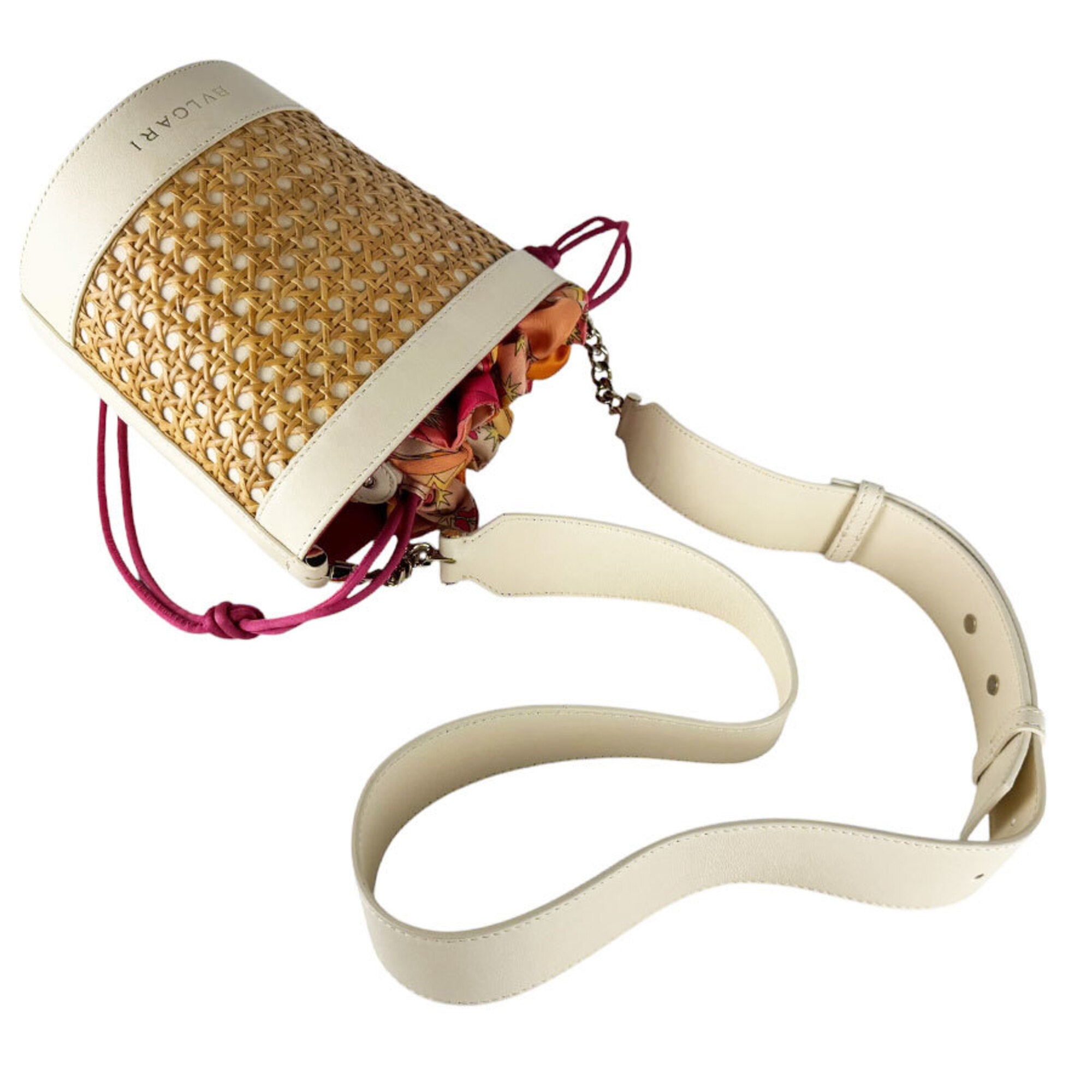 Bvlgari Ivory Orange Pink Straw Leather Shoulder Bag (Pre-Owned)