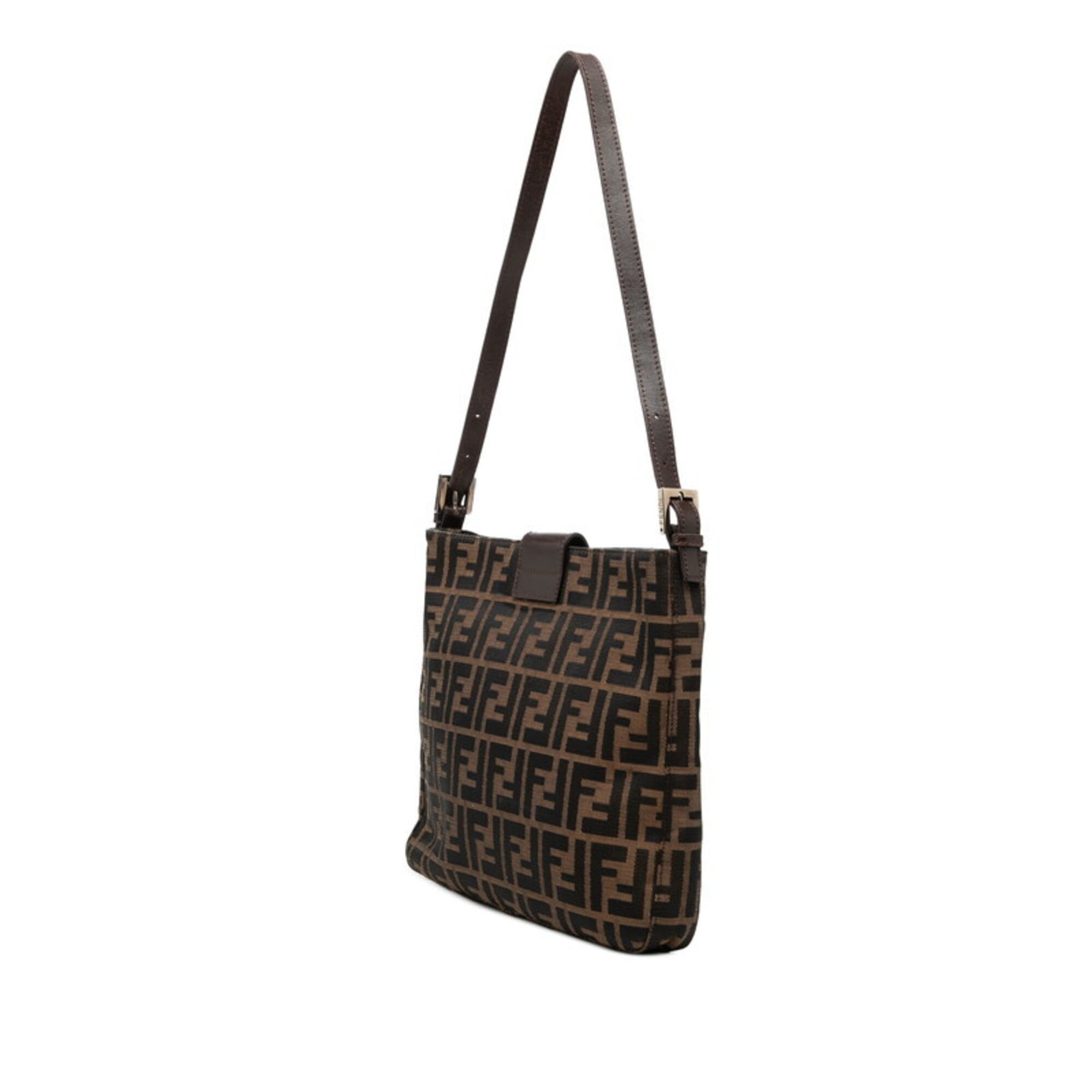 Fendi Zucca Brown Canvas Leather Handbag Shoulder Bag (Pre-Owned)