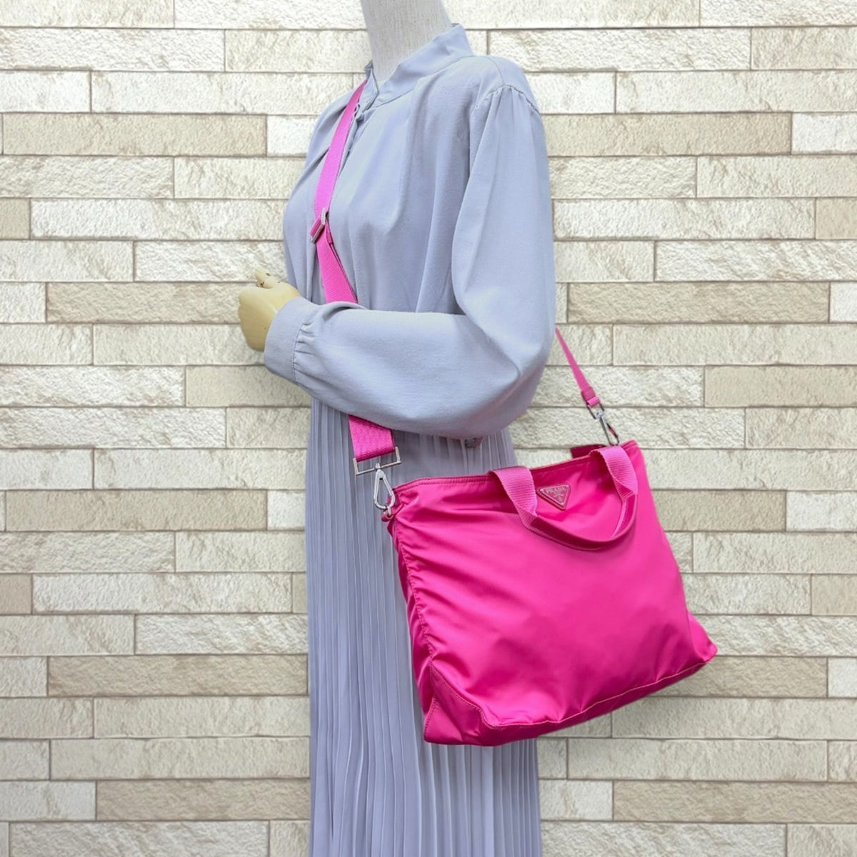 Prada Fuxia Pink Nylon Handbag Shoulder Bag (Pre-Owned)
