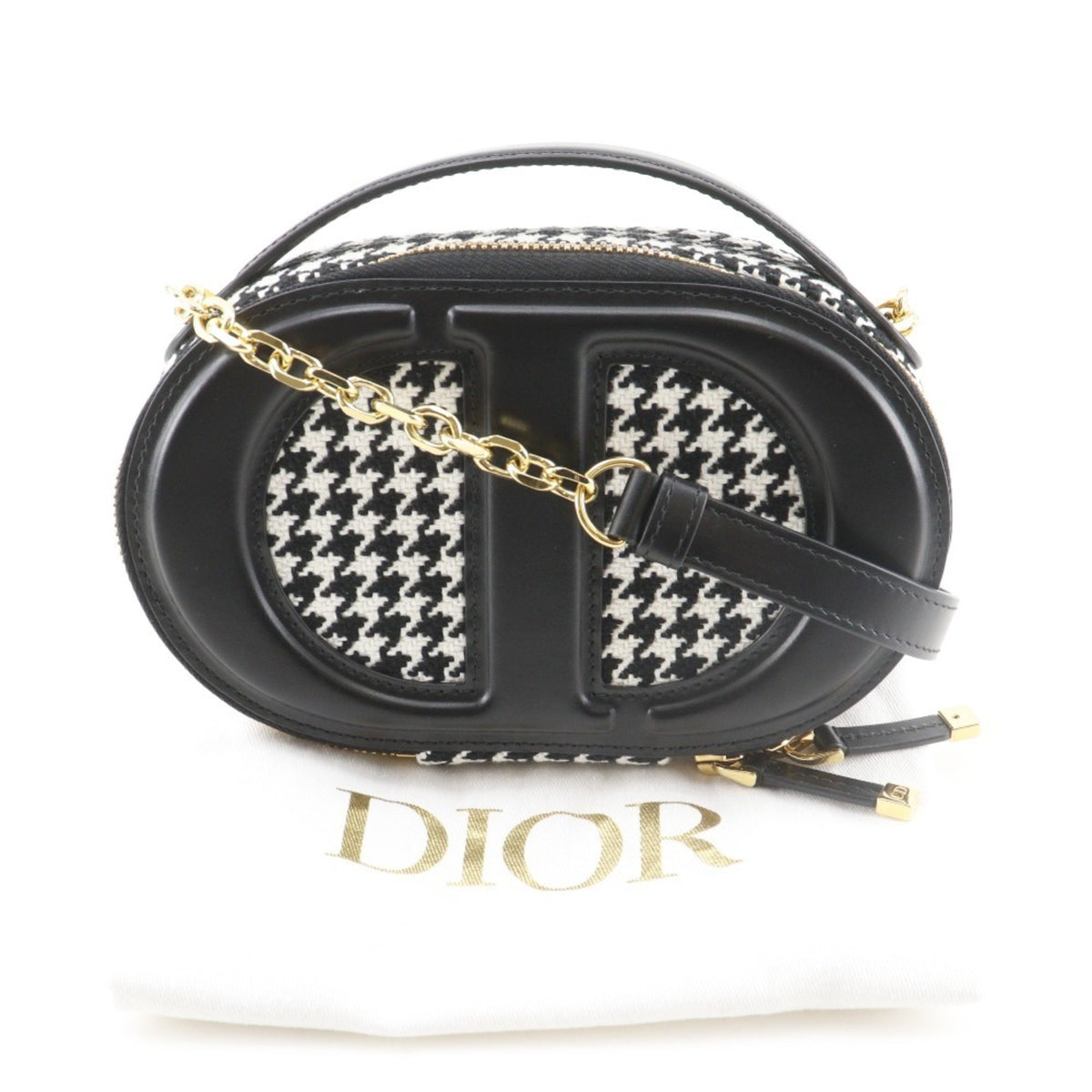 Christian Dior Black White Canvas Leather Shoulder Bag (Pre-Owned)
