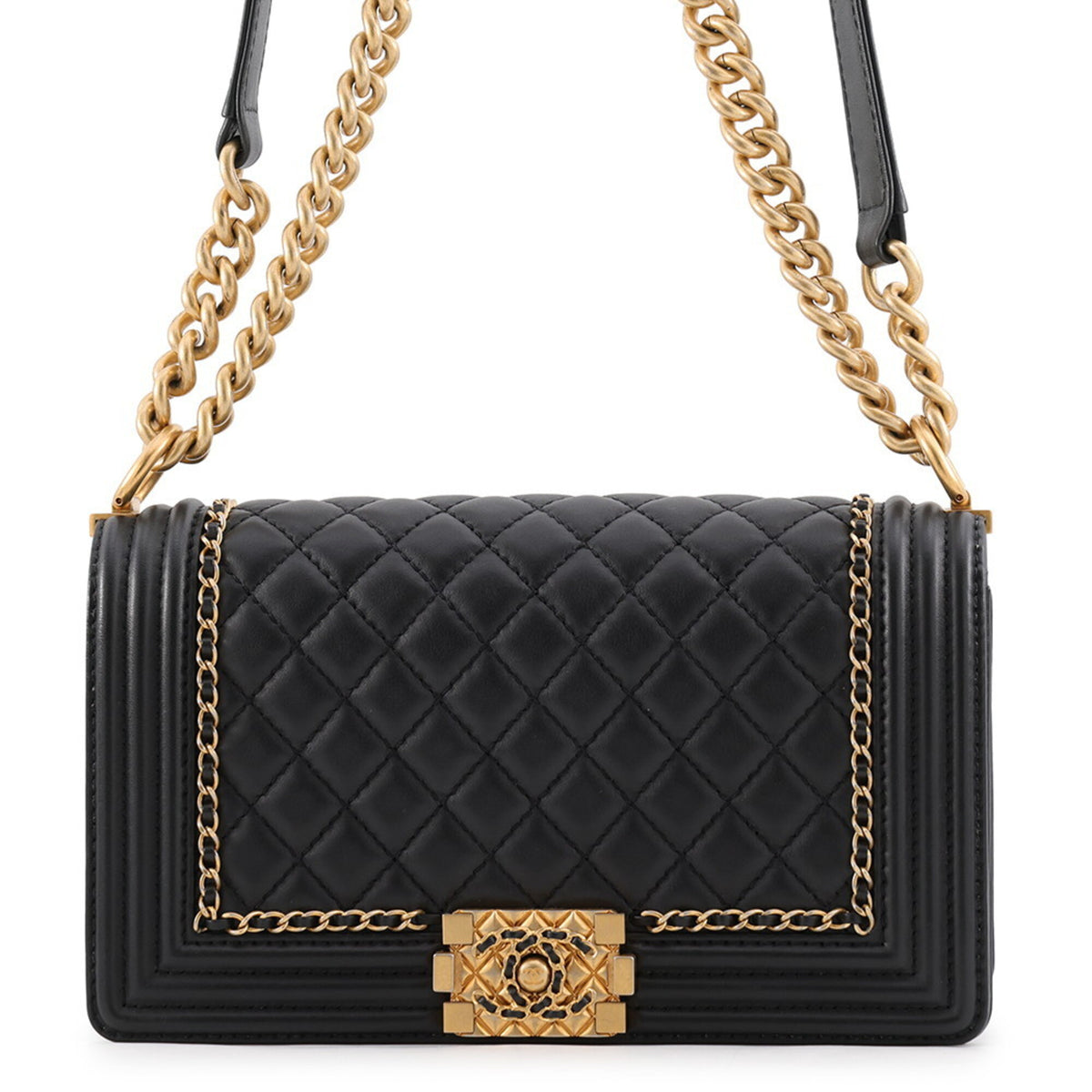 Chanel Boy Chanel Black Grained Calfskin Handbag Shoulder Bag (Pre-Owned)