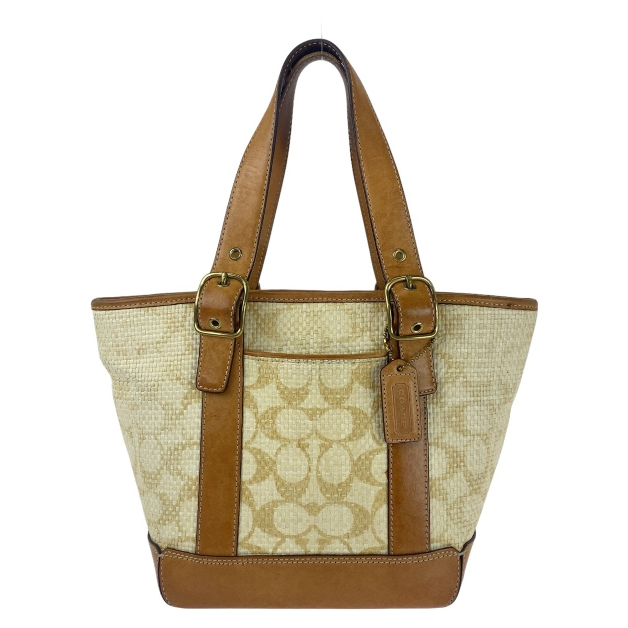 Coach Beige Camel Light Brown Straw Leather Handbag Shoulder Bag Tote Bag (Pre-Owned)