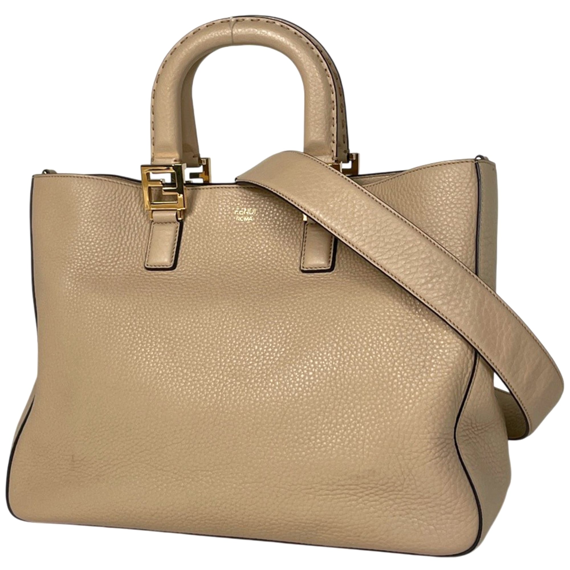 Fendi Beige Leather Tote Bag (Pre-Owned)