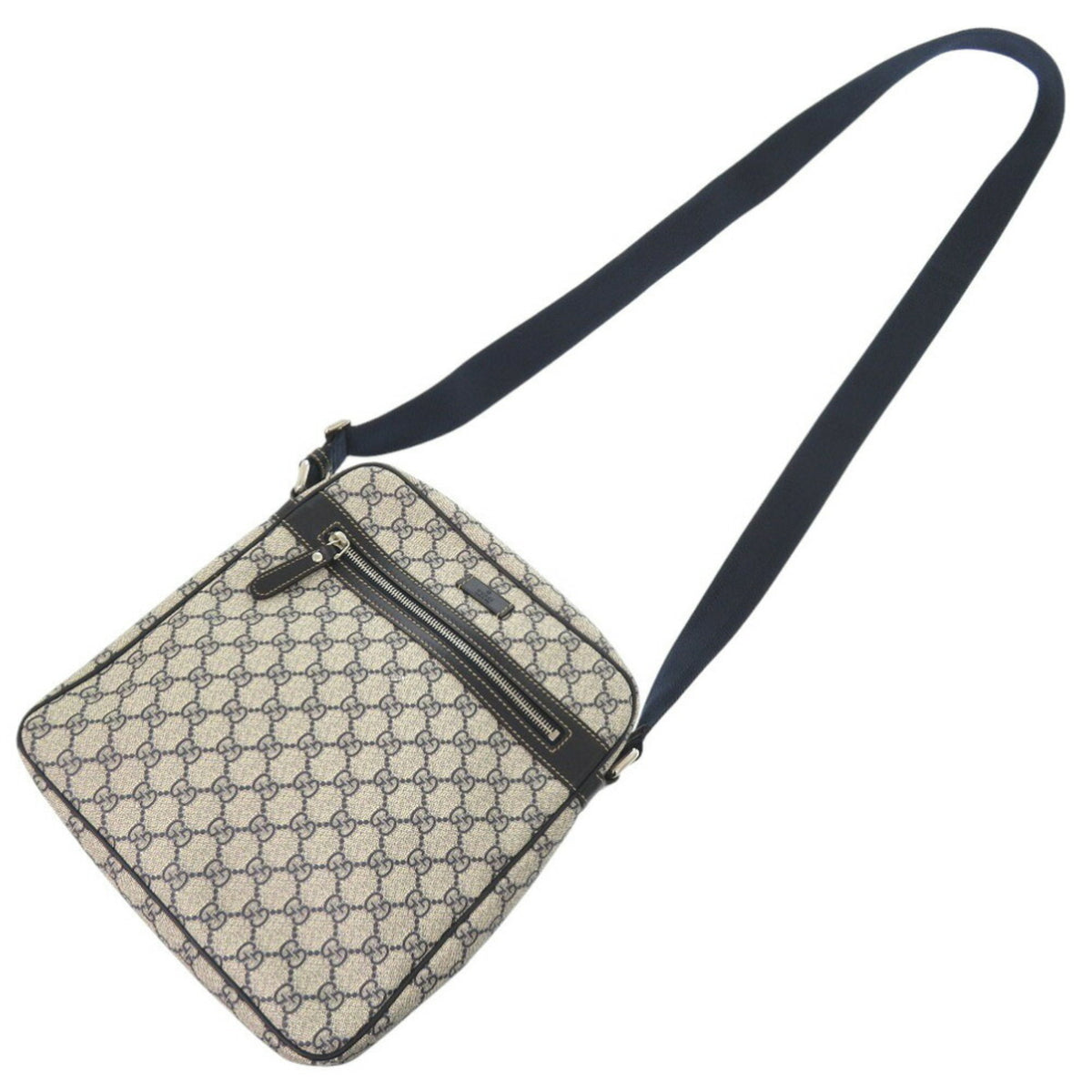 Gucci Beige Navy Gg Supreme Shoulder Bag (Pre-Owned)