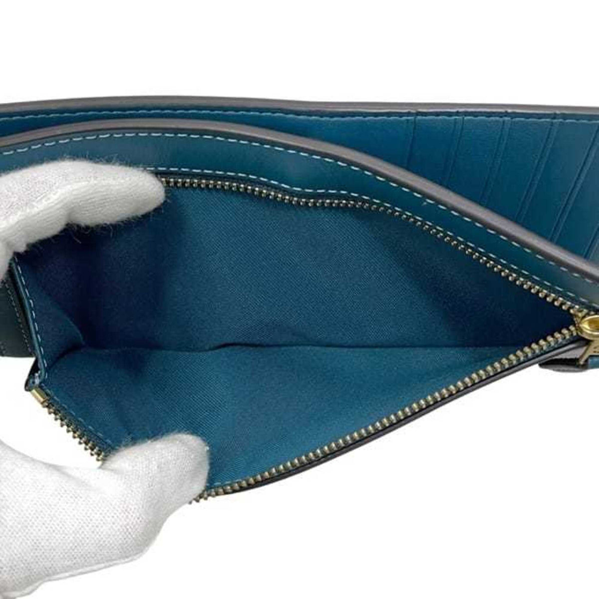 Coach Blue Green Leather Long Wallet (Bi-Fold) (Pre-Owned)