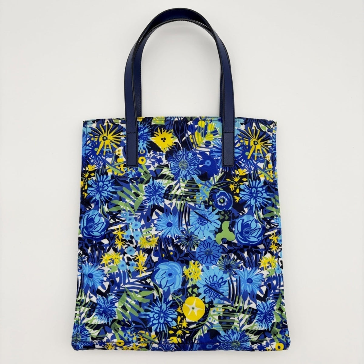 Prada Blue Multi-Color Nylon Leather Tote Bag (Pre-Owned)