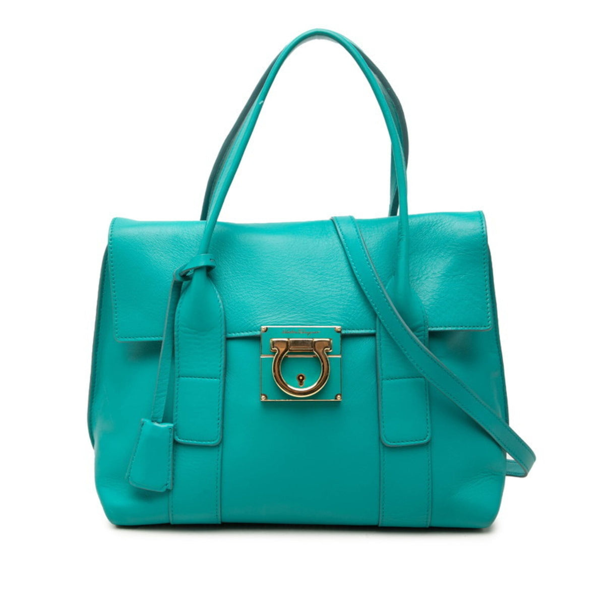 Salvatore Ferragamo Blue Leather Handbag Pouch Shoulder Bag (Pre-Owned)