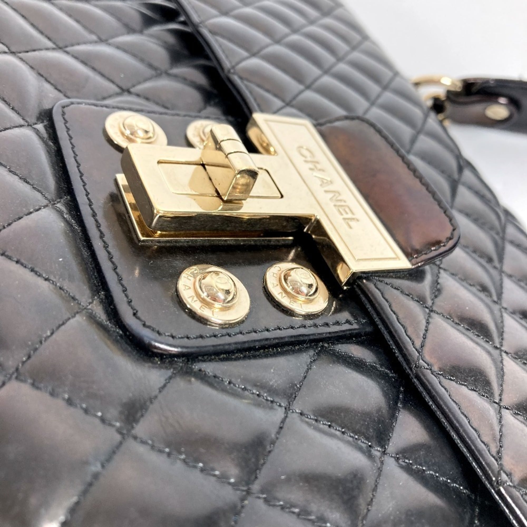 Chanel Black Leather Handbag Shoulder Bag Tote Bag (Pre-Owned)