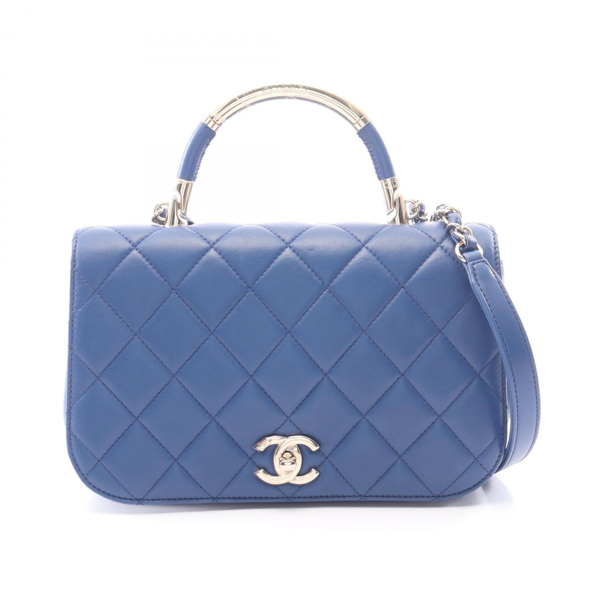 Chanel Blue Leather Handbag Shoulder Bag (Pre-Owned)