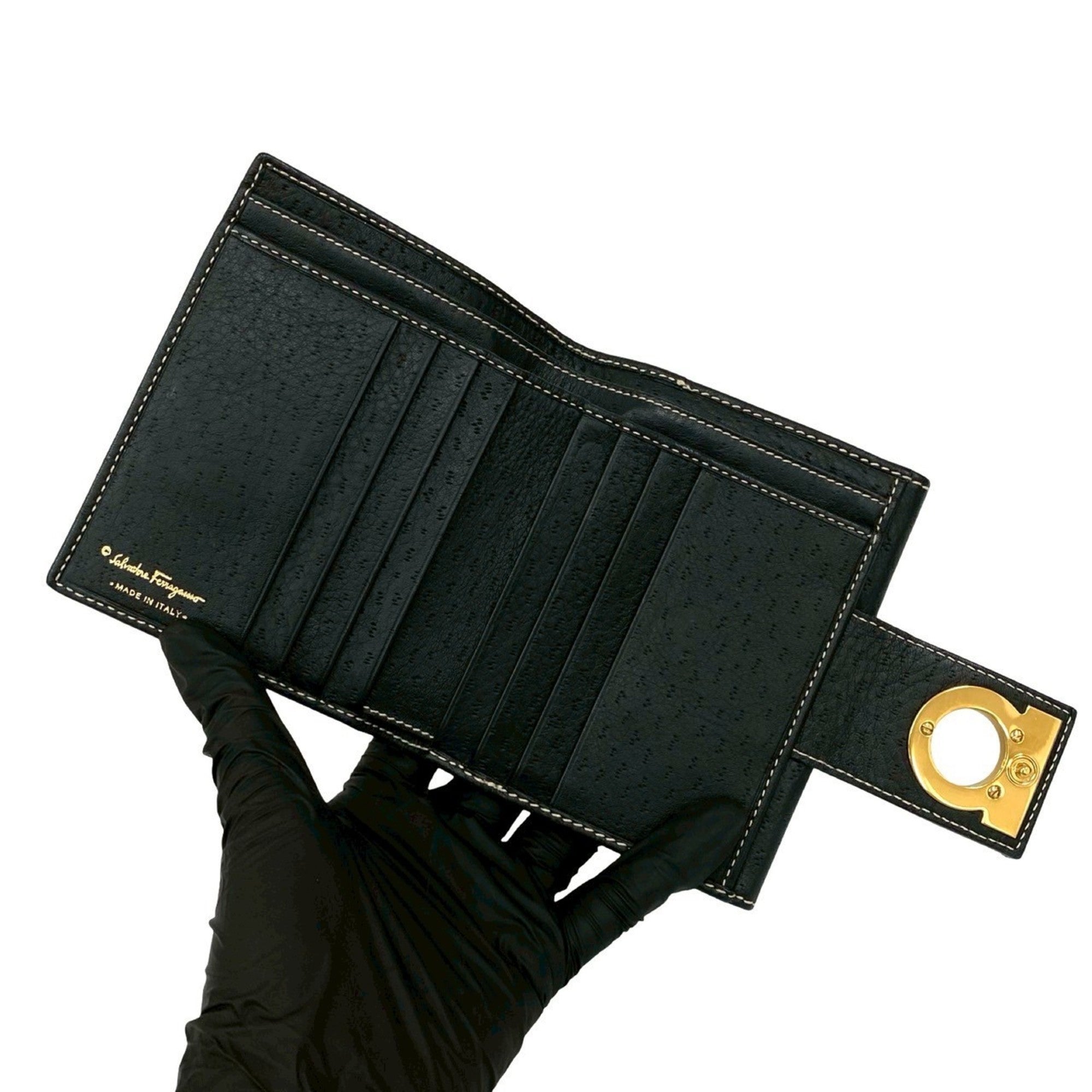 Salvatore Ferragamo Black Leather Wallet (Bi-Fold) (Pre-Owned)