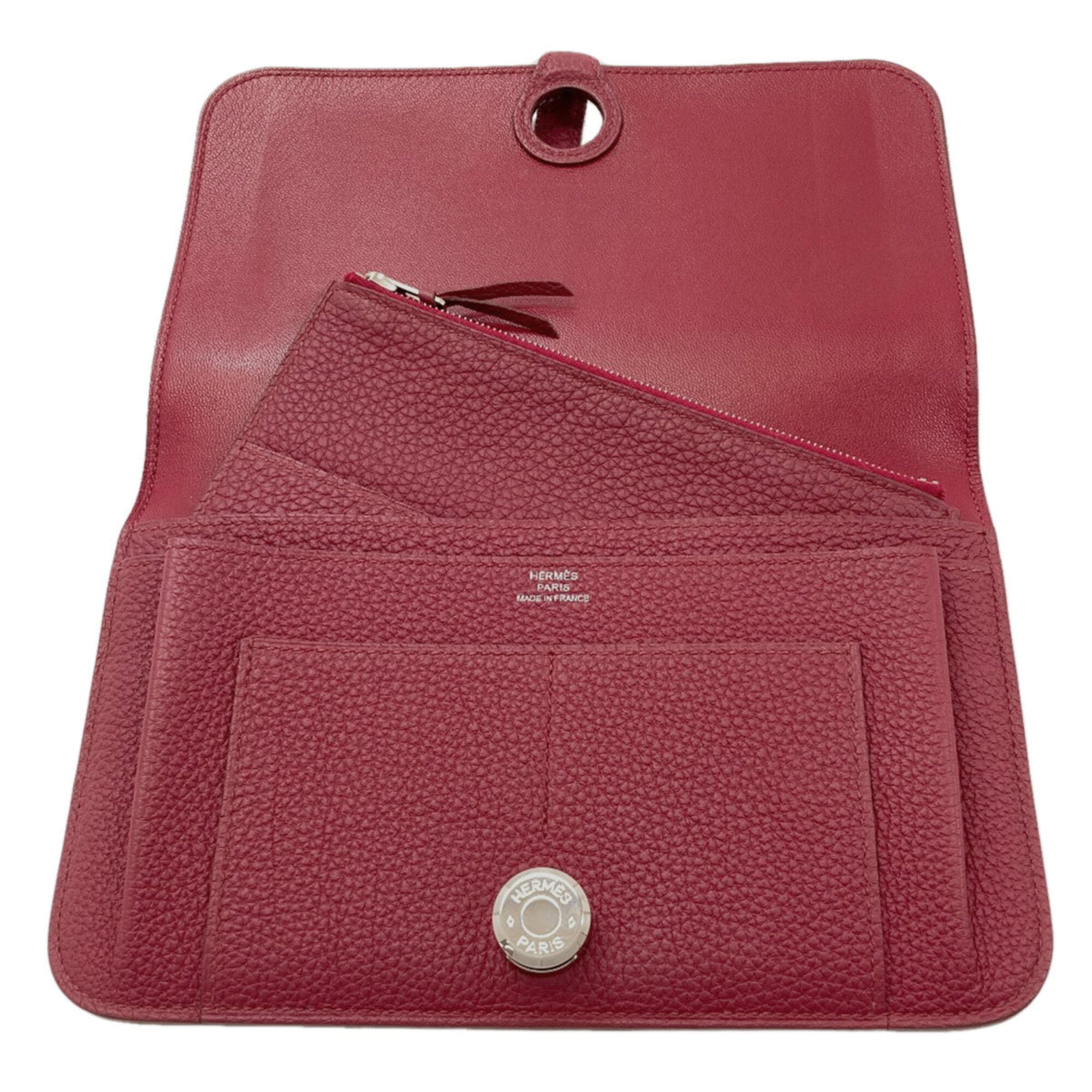 Hermes Red Color Togo Leather Long Wallet (Bi-Fold) (Pre-Owned)