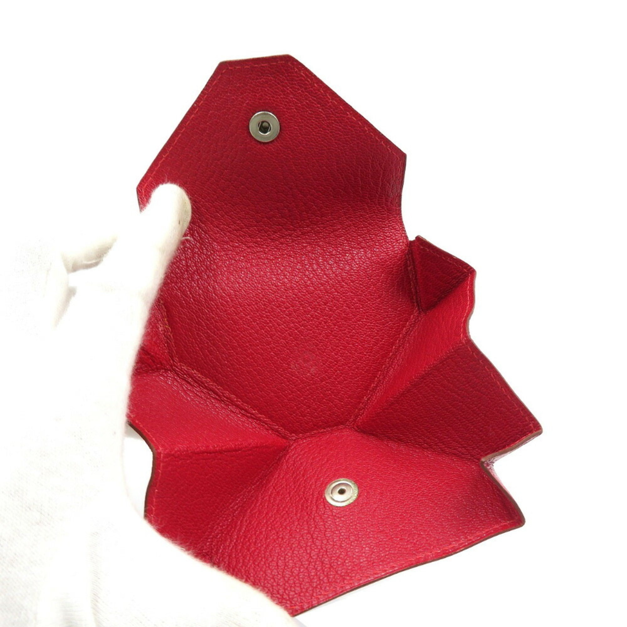 Hermes Orange Red Color Chevre Leather Coin Purse/Coin Case (Pre-Owned)