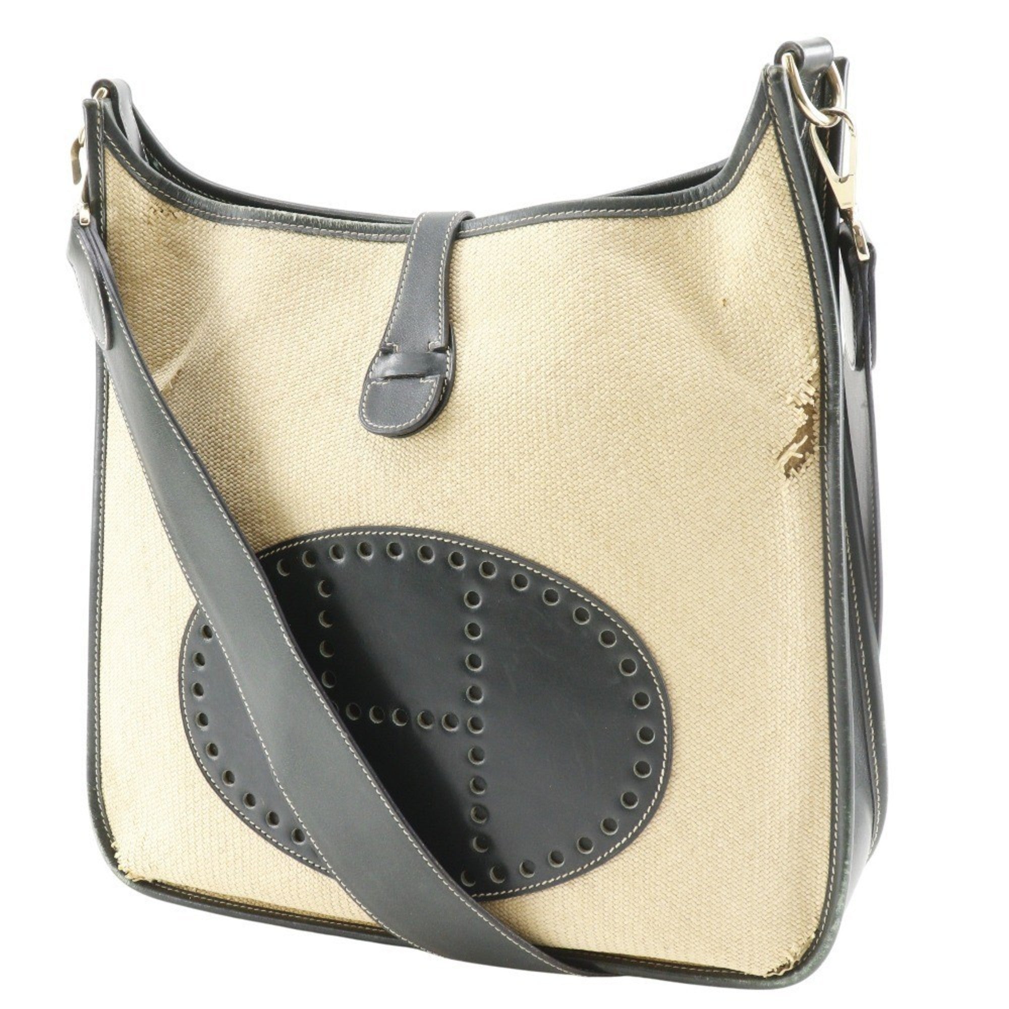 Hermes Beige Green Straw Shoulder Bag (Pre-Owned)