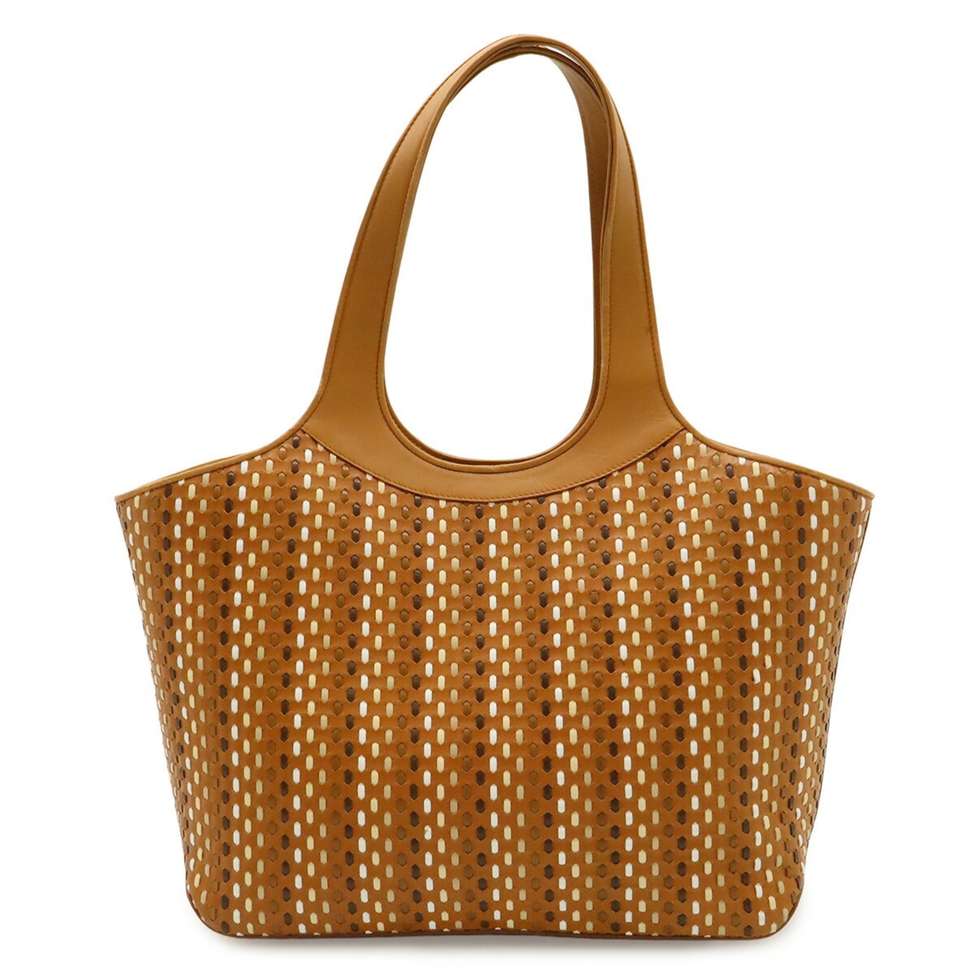Salvatore Ferragamo Brown Camel White Leather Shoulder Bag Tote Bag (Pre-Owned)