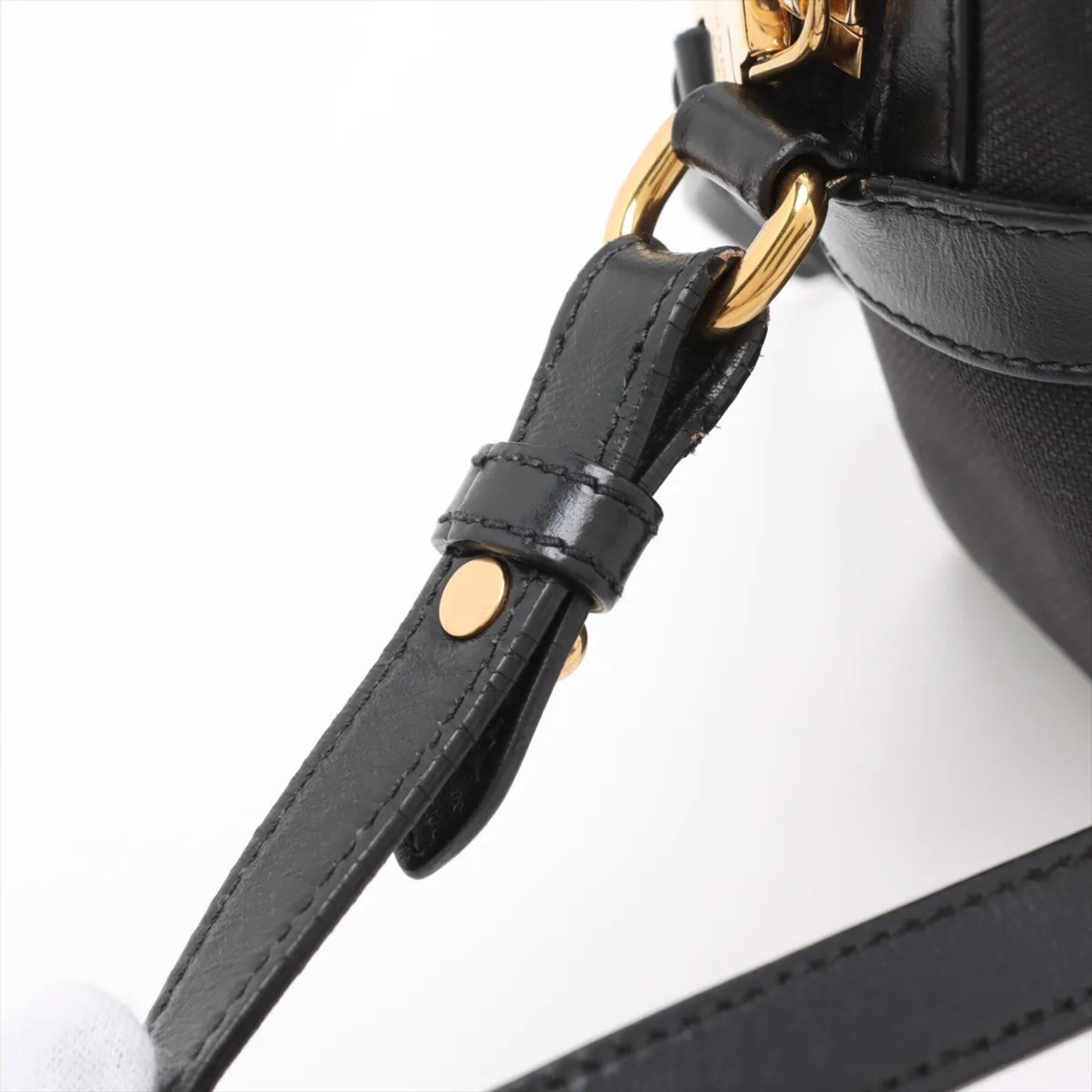 Prada Black Leather Canvas Shoulder Bag (Pre-Owned)