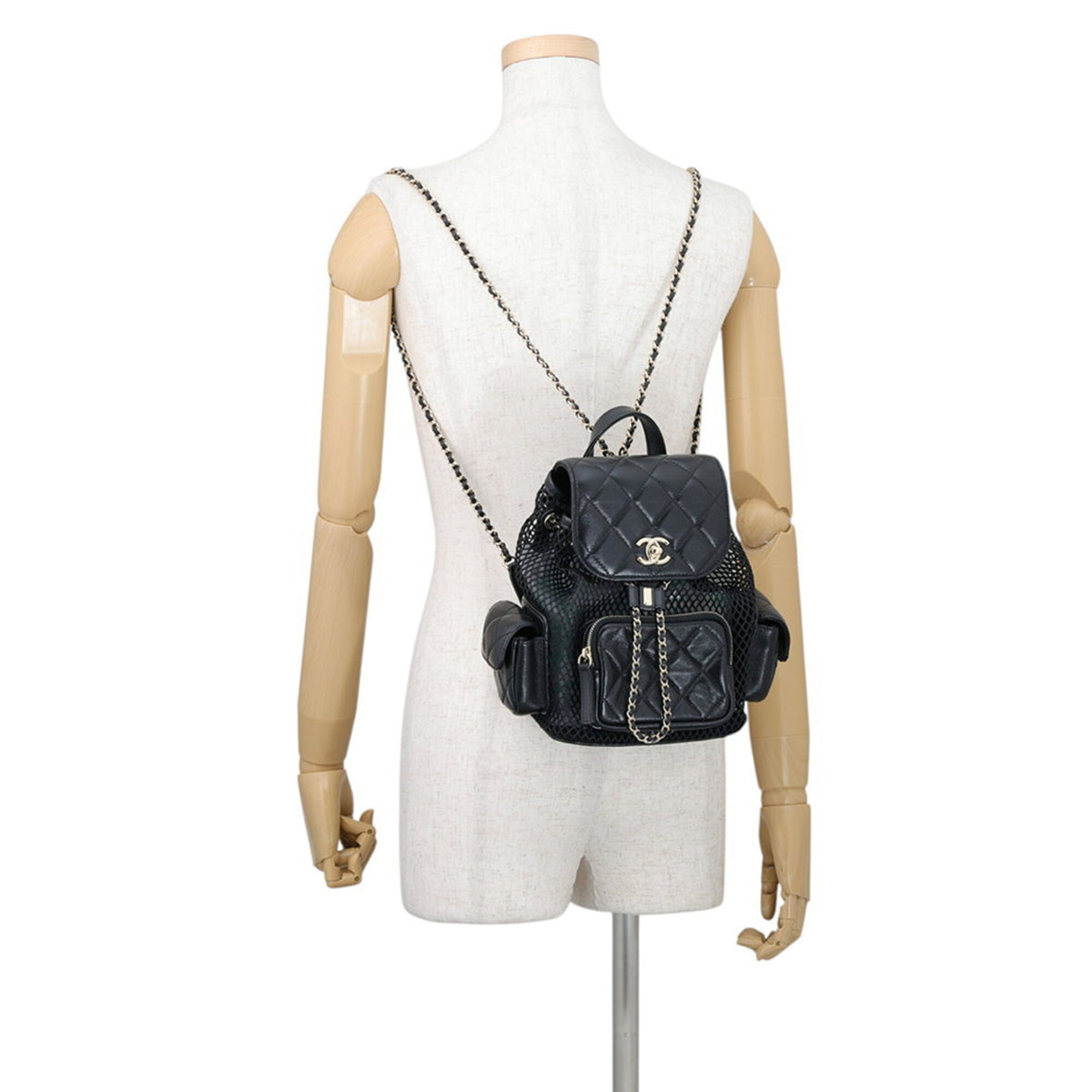 Chanel Matelasse Black Mesh Leather Backpack (Pre-Owned)