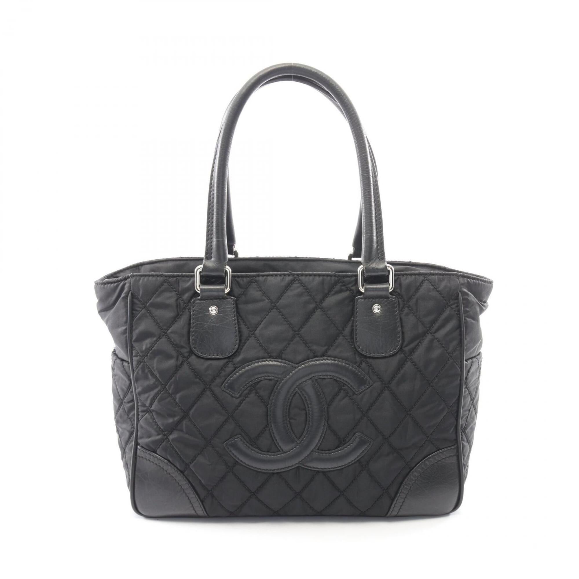 Chanel Black Nylon Leather Handbag Tote Bag (Pre-Owned)