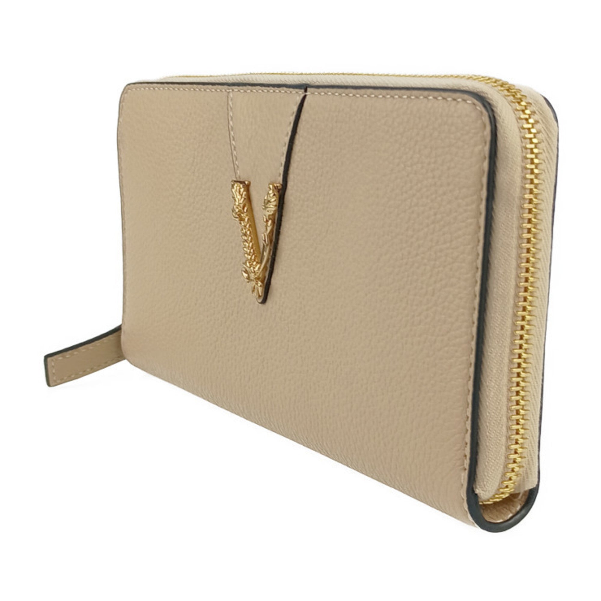 Versace Beige Leather Long Wallet (Bi-Fold) (Pre-Owned)