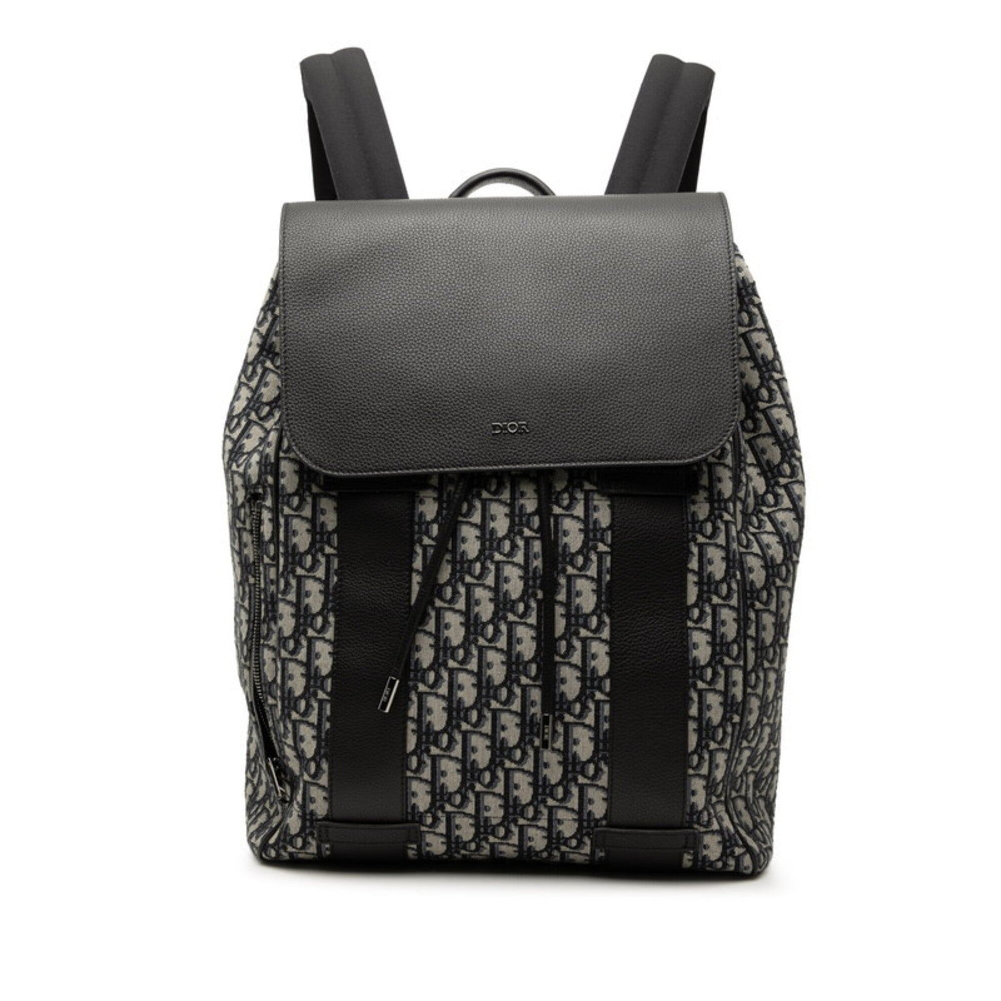 Christian Dior Trotter Black Gray Leather Fabric Backpack (Pre-Owned)