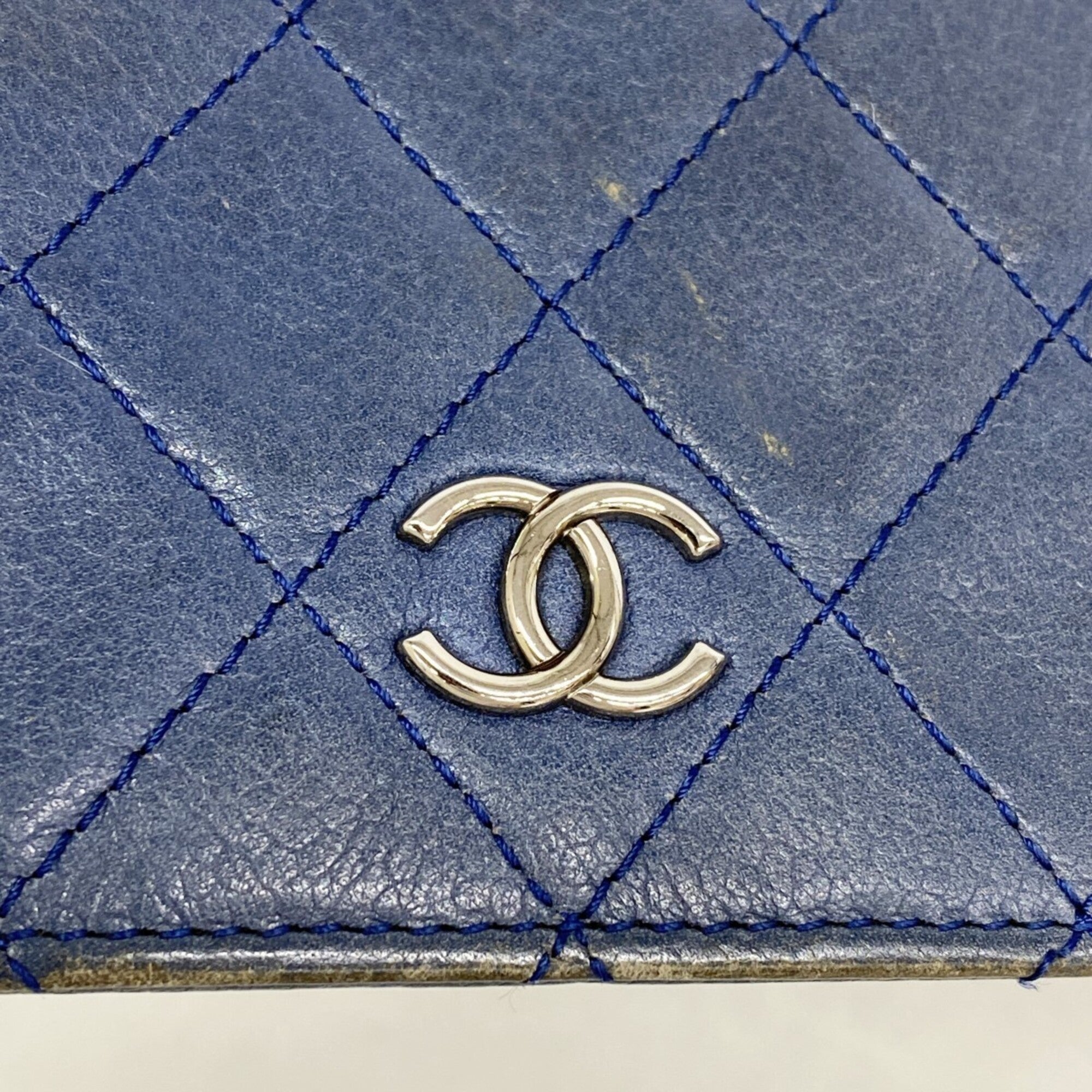 Chanel Blue Grained Calfskin Long Wallet (Bi-Fold) (Pre-Owned)