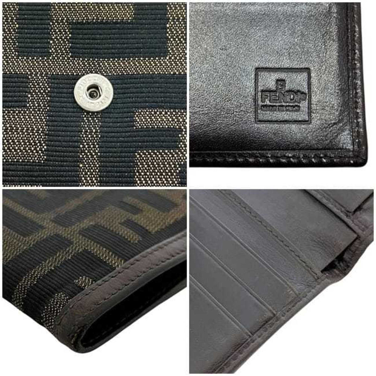 Fendi Brown Khaki Canvas Leather Wallet (Tri-Fold) (Pre-Owned)