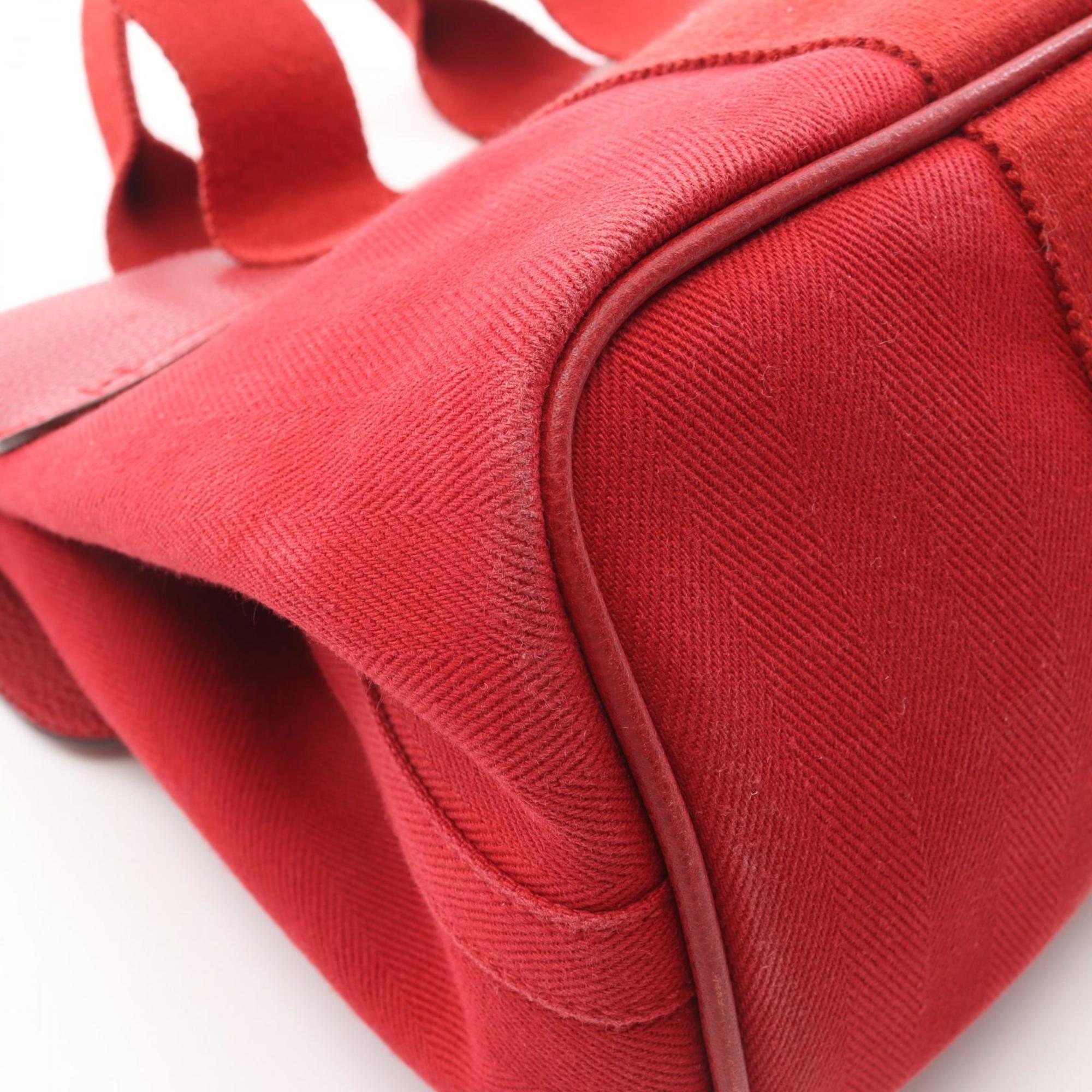 Hermes Red Color Toile Chevron Canvas Leather Vache Liegee Leather Handbag Pouch (Pre-Owned)