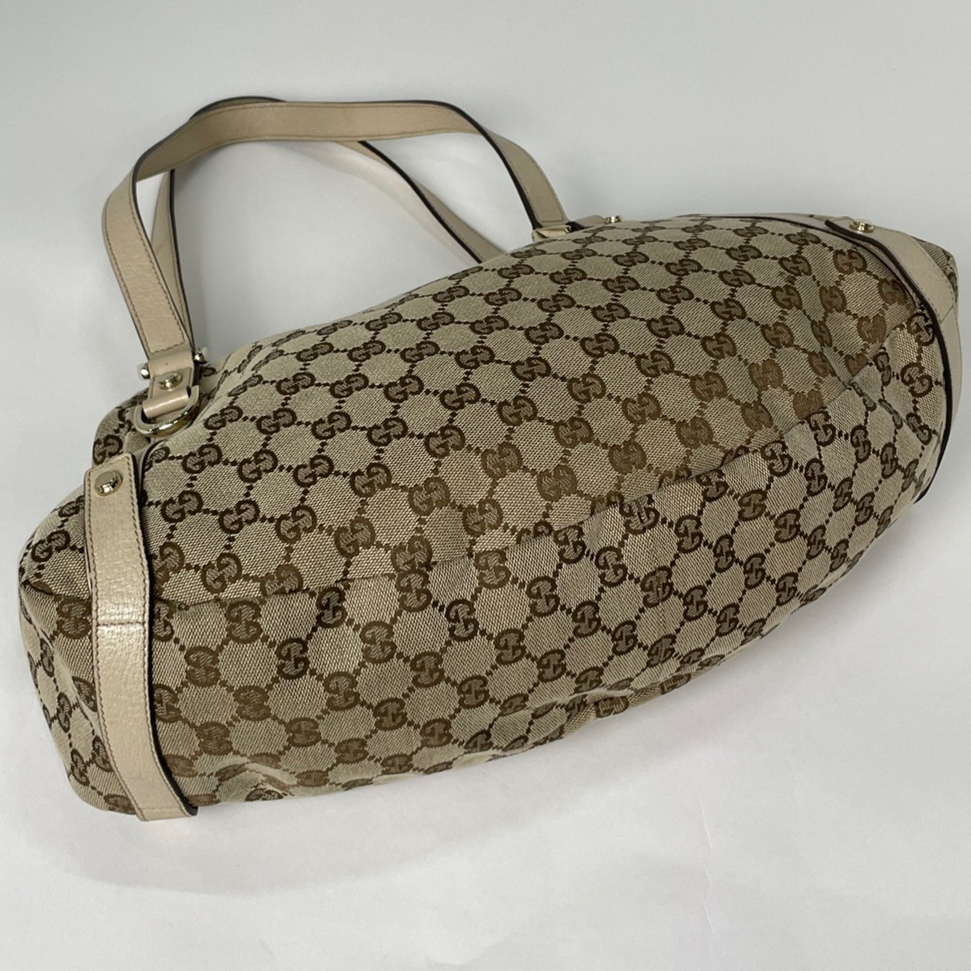 Gucci Beige Gg Canvas Leather Tote Bag (Pre-Owned)