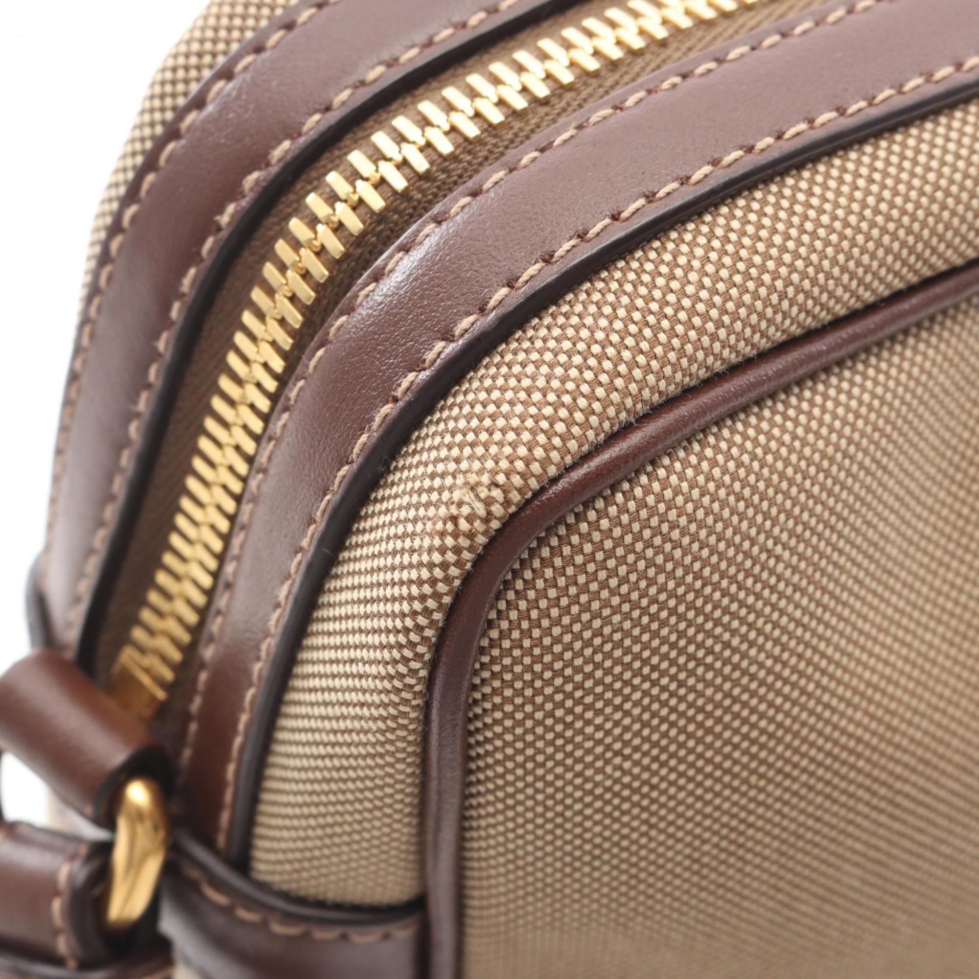 Prada Beige Brown Canvas Leather Handbag Shoulder Bag (Pre-Owned)