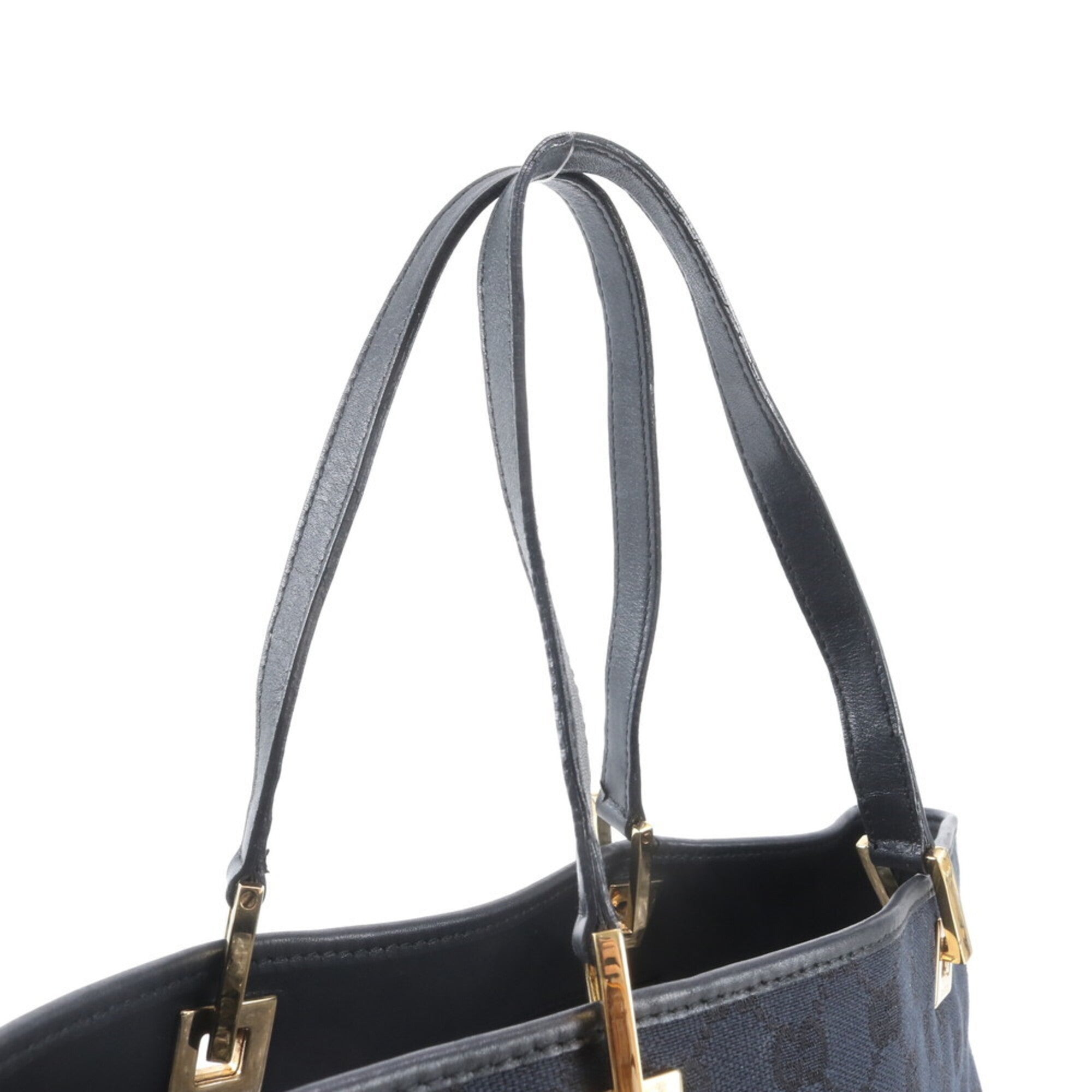 Gucci Black Leather Canvas Handbag Tote Bag (Pre-Owned)