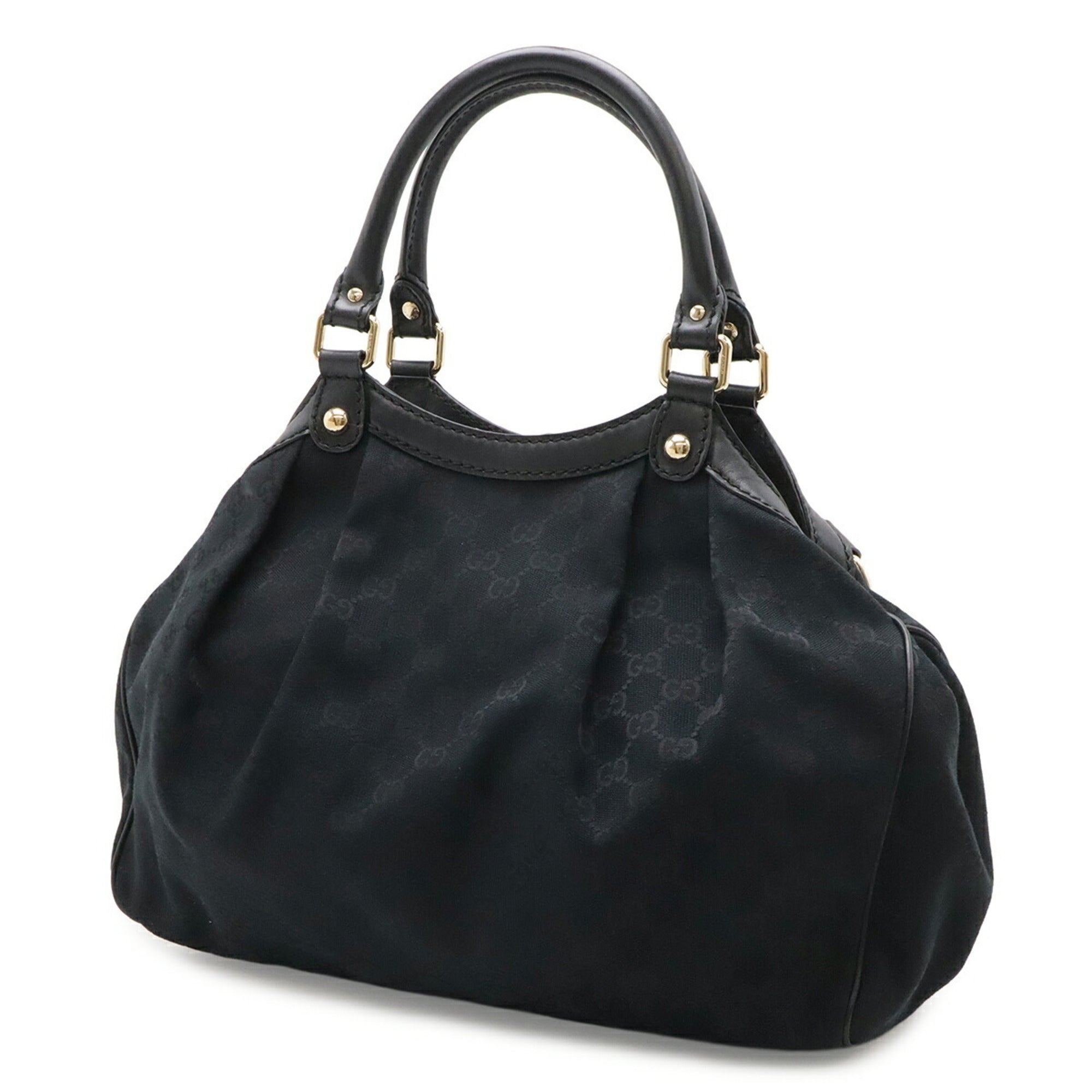 Gucci Black Canvas Leather Handbag Tote Bag (Pre-Owned)