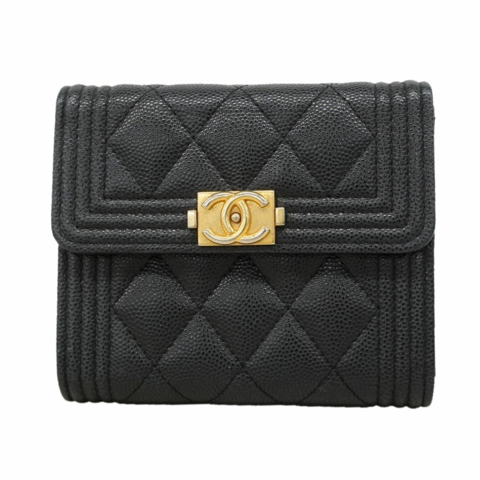 Chanel Black Grained Calfskin Wallet (Bi-Fold) (Pre-Owned)